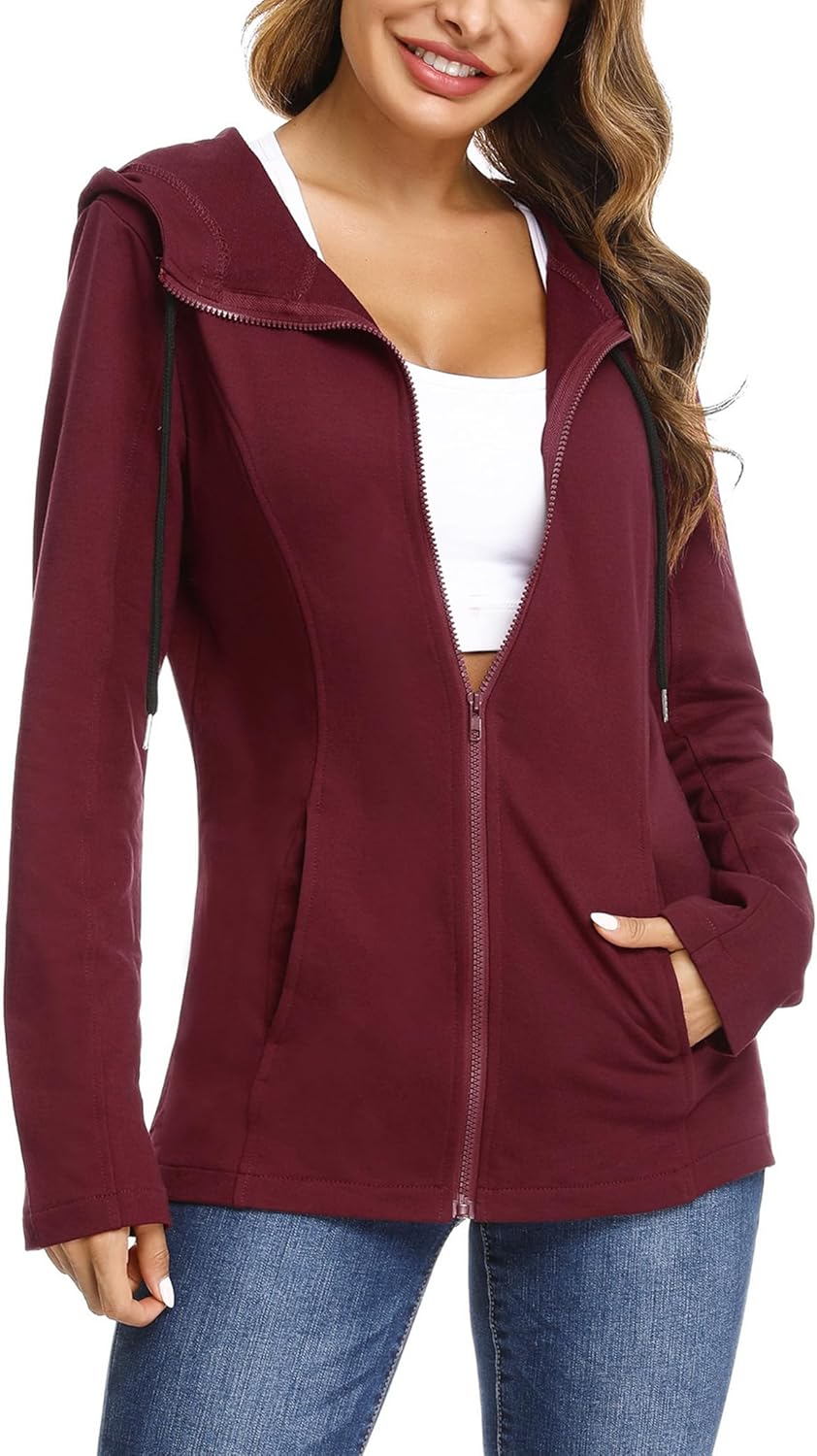 Aottori Women Zip Up Hoodie Jacket, Ladies Hoodies Long Sleeve Plain Zipper Hood...