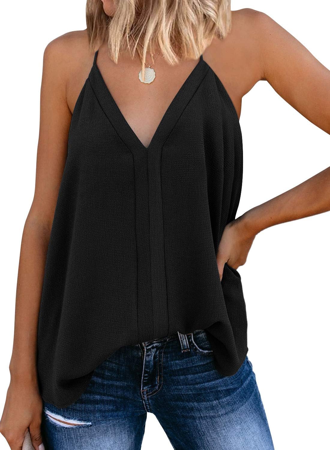 Miduo Womens V Neck, Special Strappy Tank Tops, Innovative Loose Casual Sleevele...