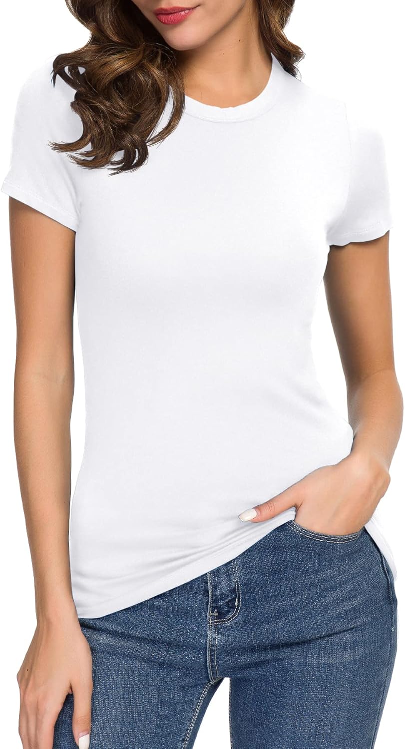 Women’s Crewneck T-Shirt, Special Slim Fitted Short Sleeve Tee, Innovative Stret...