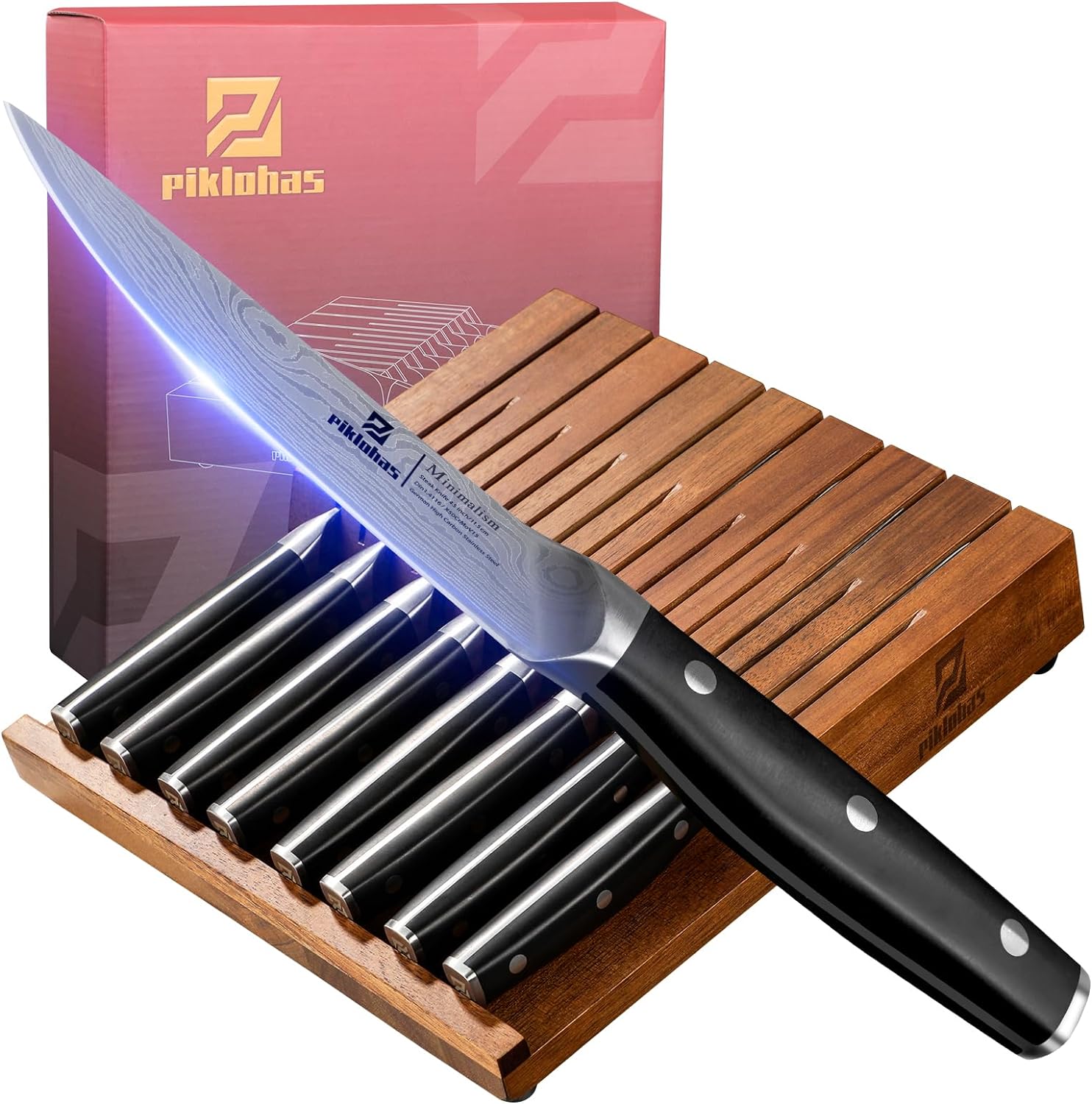 Steak Knives Set of 8, Special German Steel Damascus Pattern Straight Edge Meat...