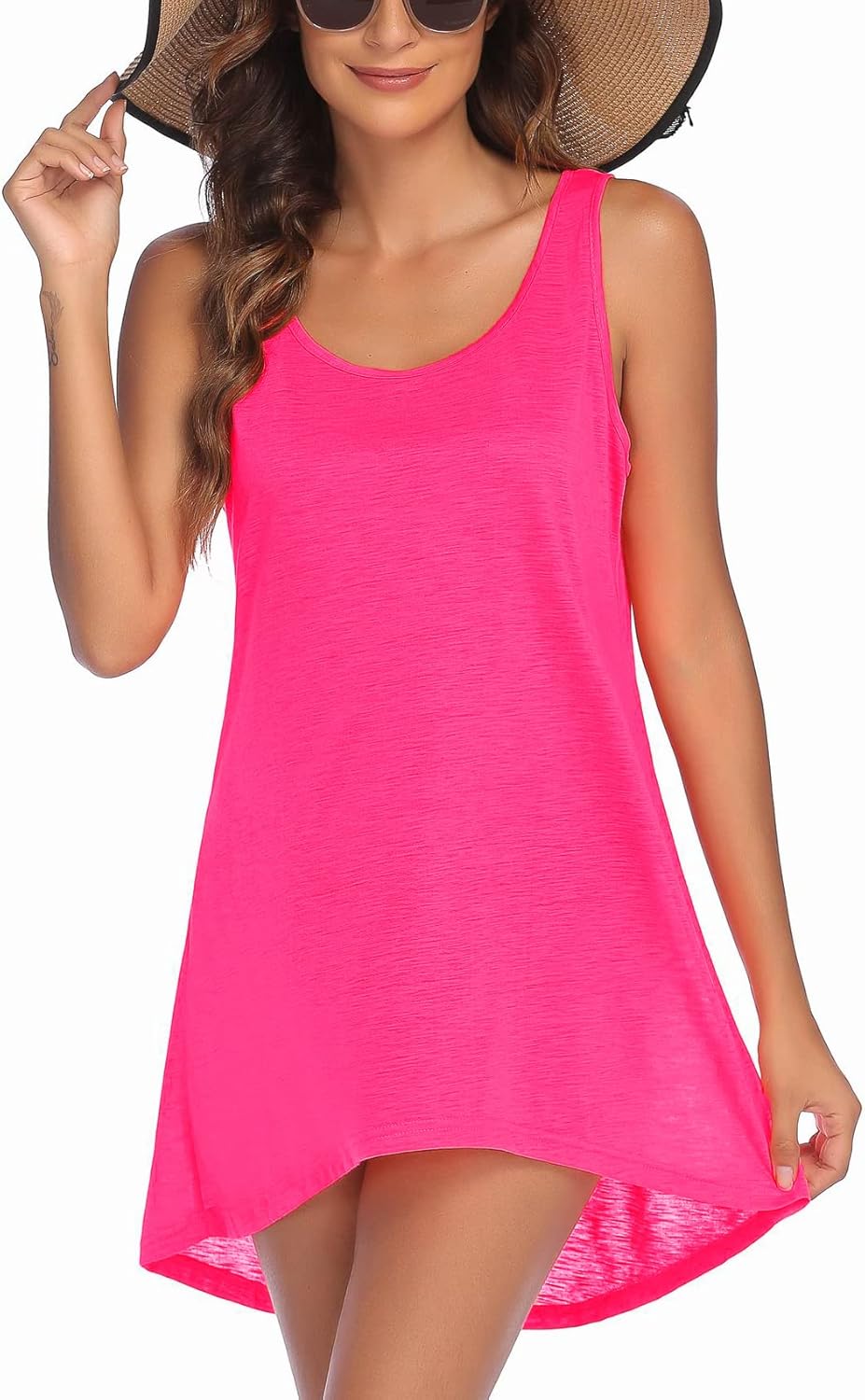 Ekouaer Women’s Sleeveless Swimwear, Special Coverups T-Shirt Beach Dress, Uniqu...
