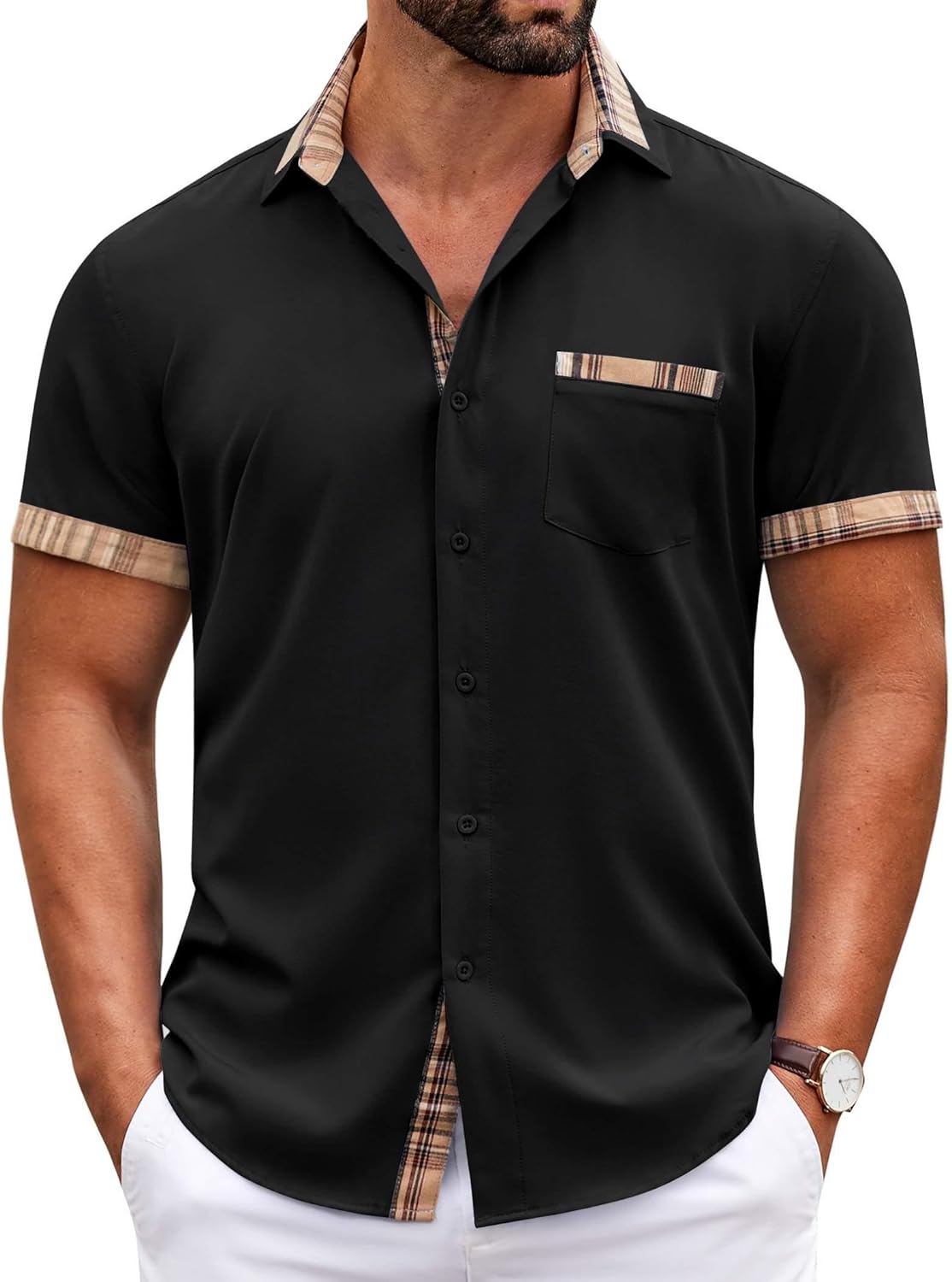 COOFANDY Mens Short Sleeve Dress Shirts, Special Casual Wrinkle-Free Shirt with...