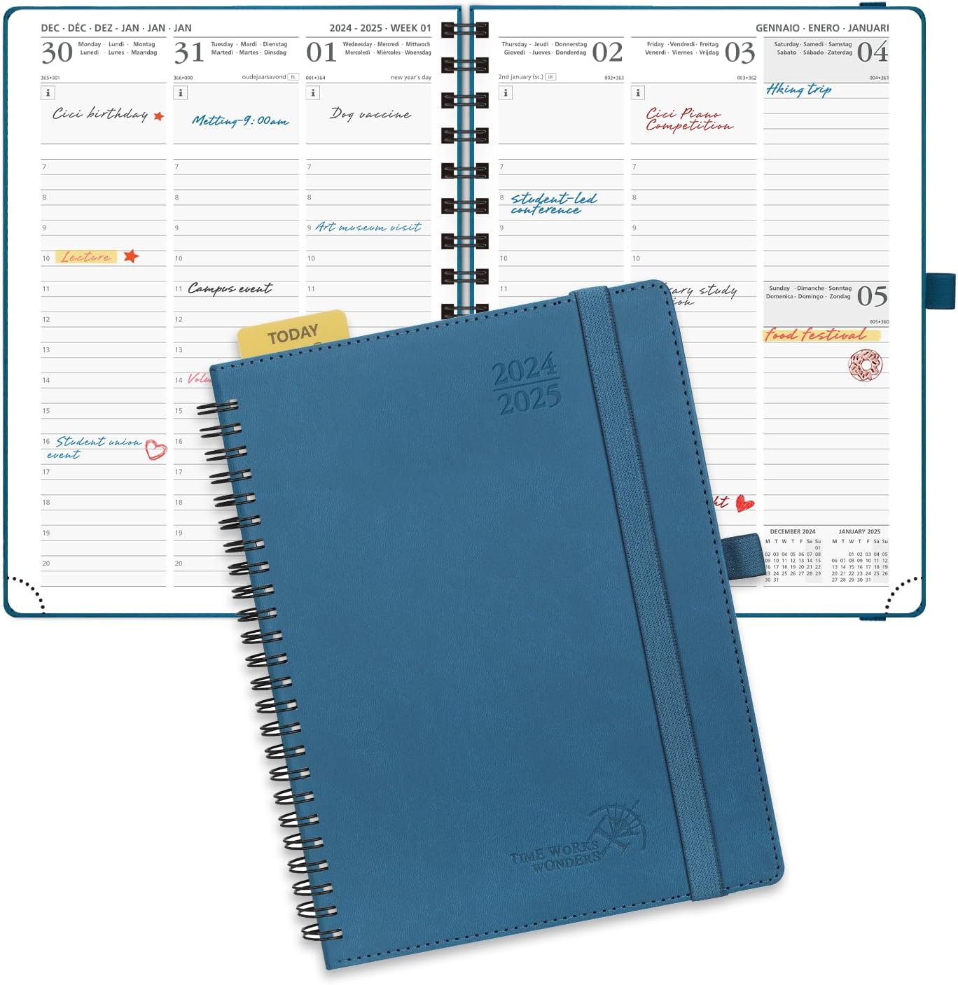 POPRUN A5 Academic Diary 2024-2025 Week to View (22x16.5 cm) Soft Cover Spiral 1...