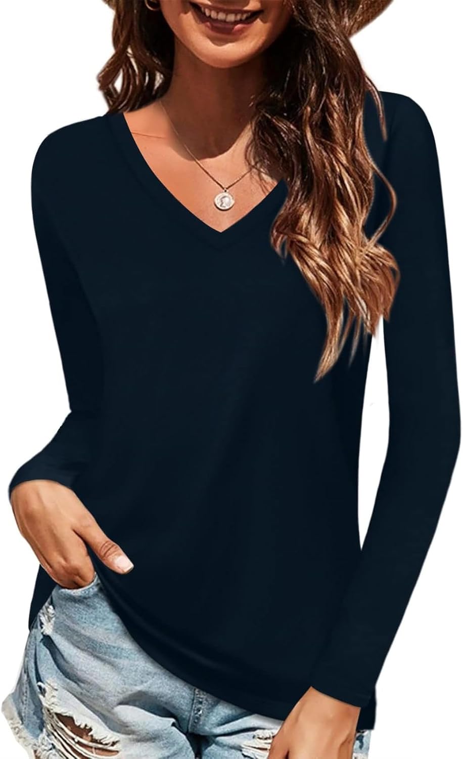 Elesomo Women Shirts, Special V Neck Short/Long Sleeve Cotton Tops, Innovative T...