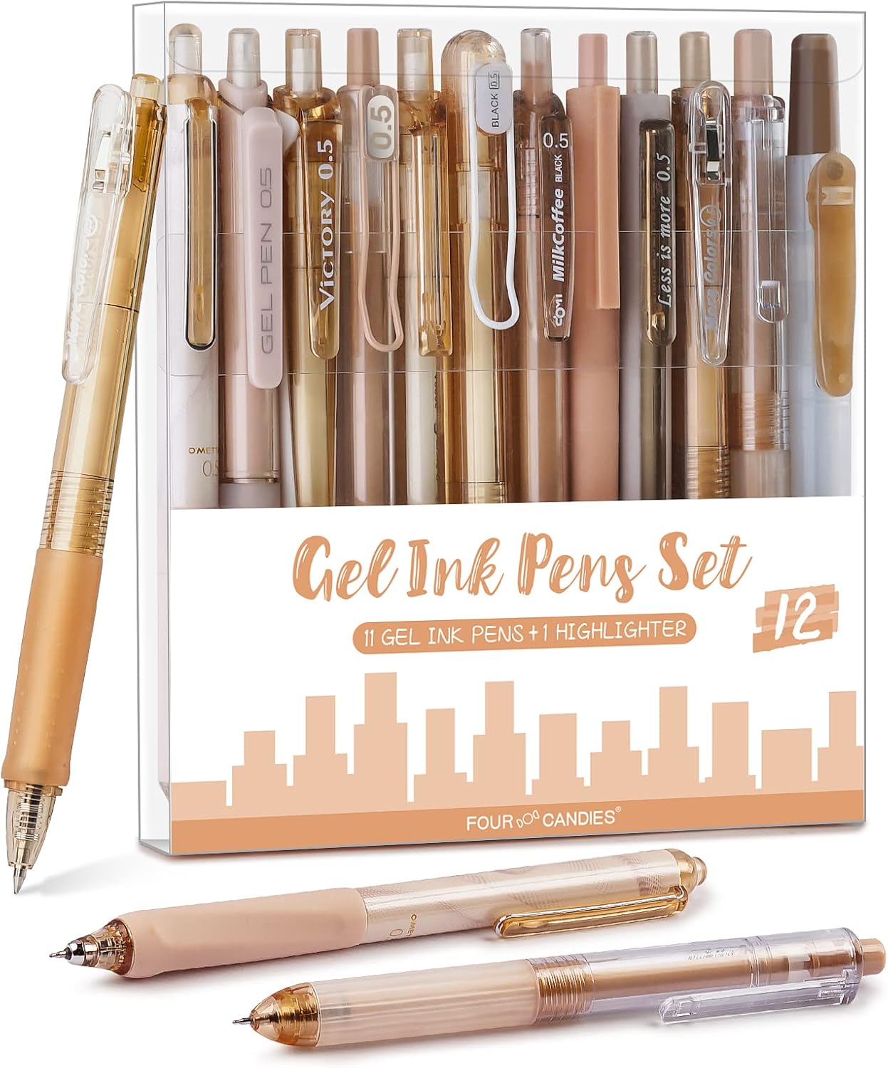 Four Candies 12Pack Pastel Gel Ink Pen Set, 11 Pack Black Ink Pens with 1Pack Hi...