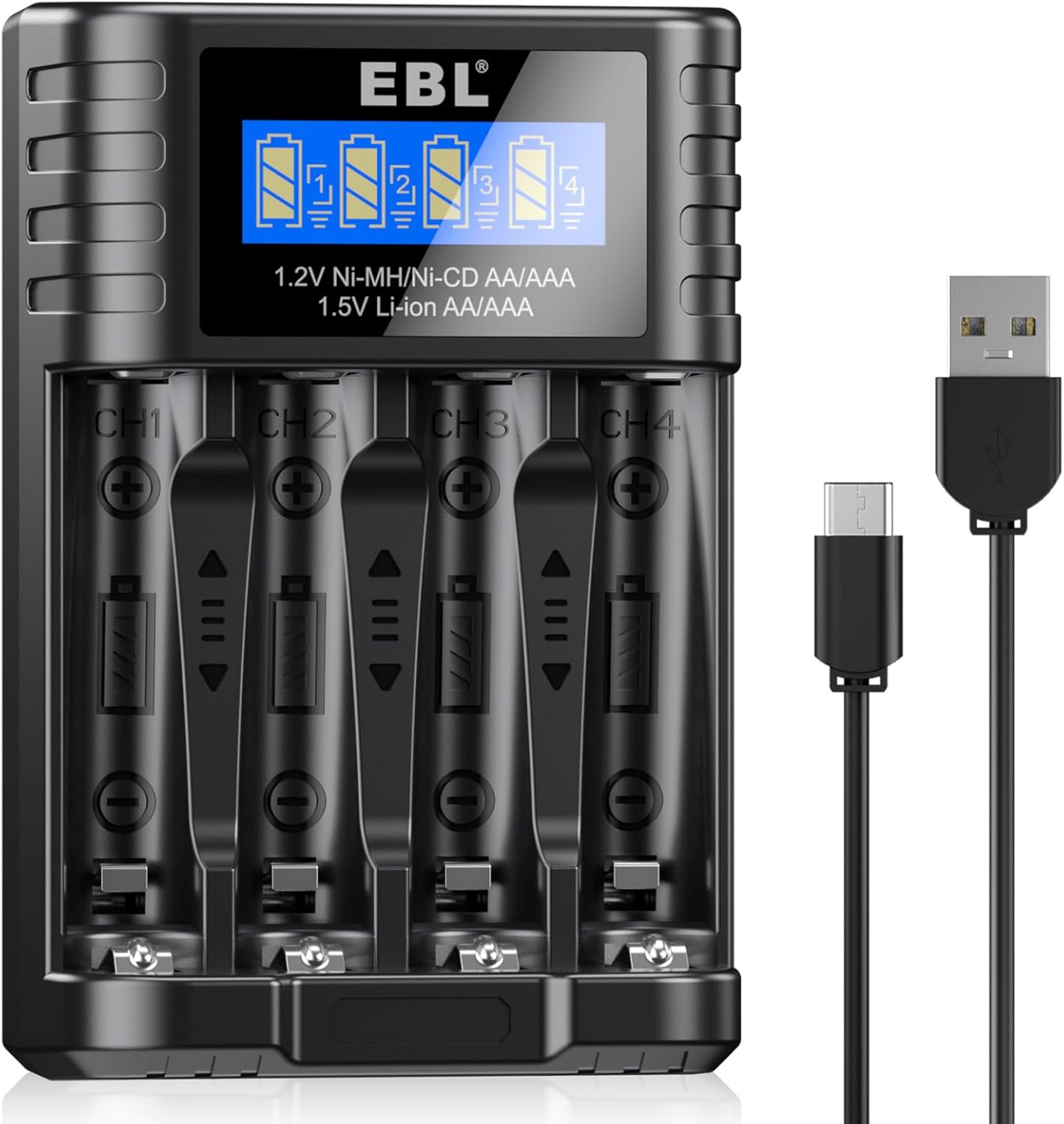EBL 1.5V Li-ion Battery Charger, 1.2V NiMH/NiCD AA AAA Rechargeable Batteries Ch...