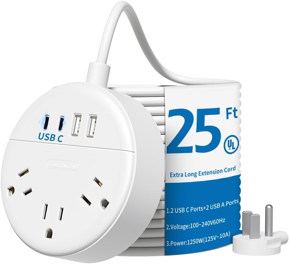 NTONPOWER Flat Plug Power Strip, Special 25 FT Extension Cord with 4 USB Ports(2...