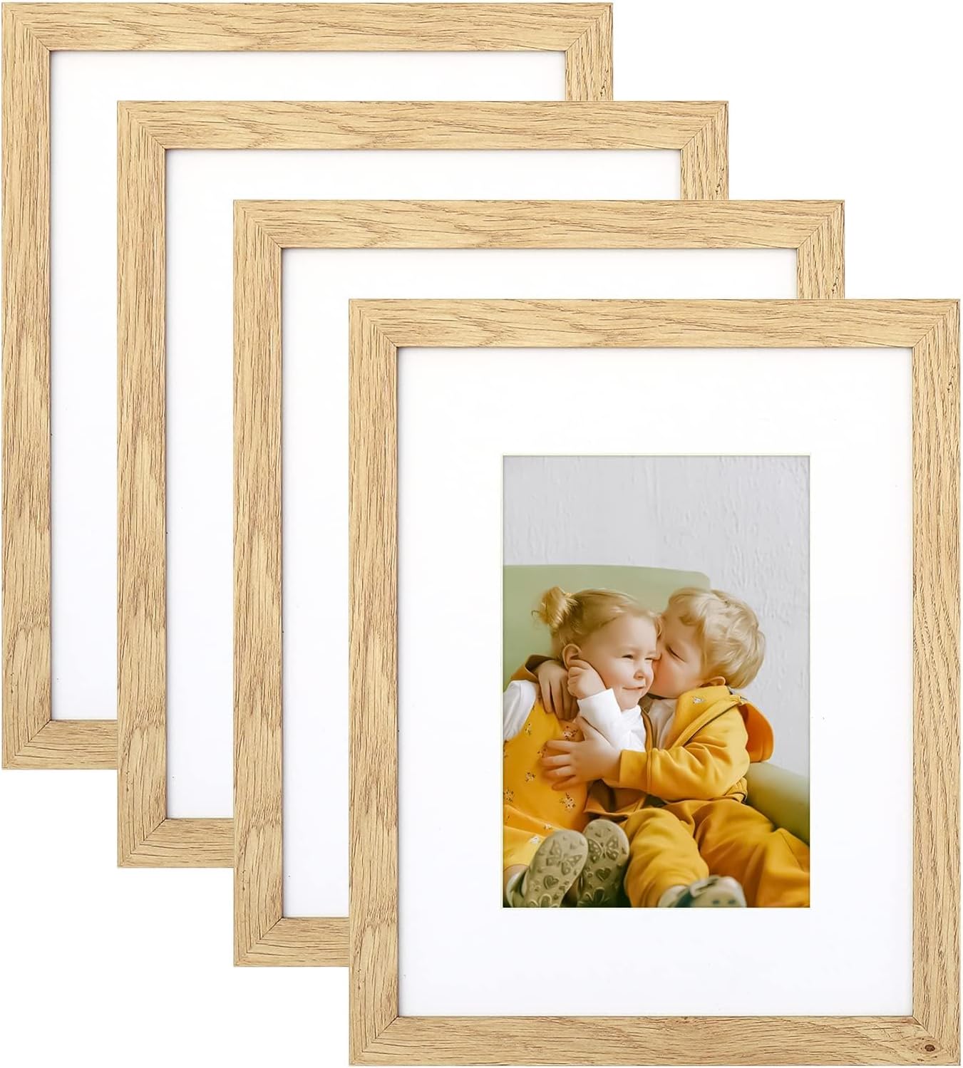 Wood Picture Photo Frame Set of 4,Size in 8x10 Inch without Mat and 5x7 Inch wit...