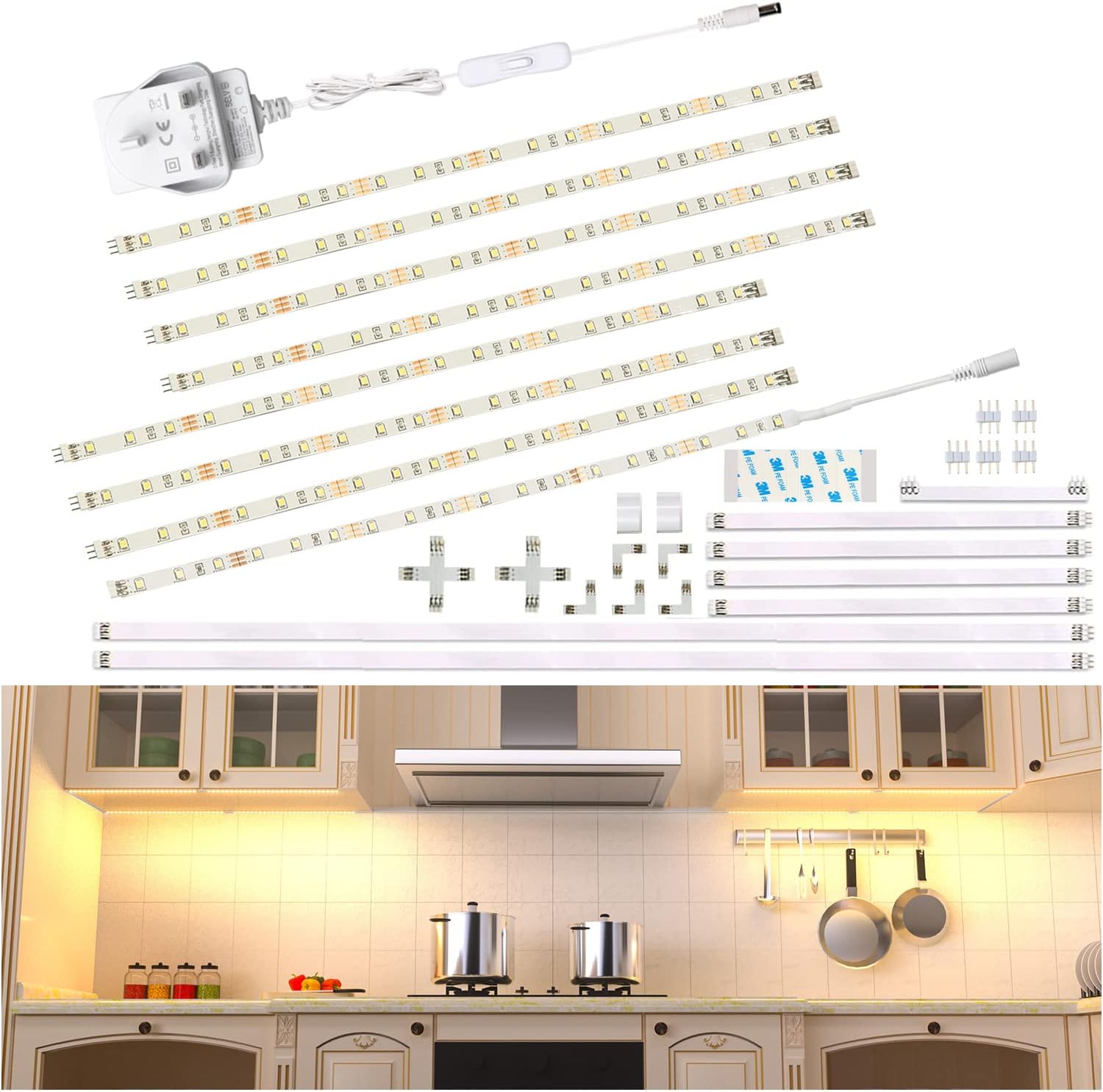 WOBANE Under Cabinet Lighting Kit,Flexible 8 * 30cm LED Strip Lights,Under Count...