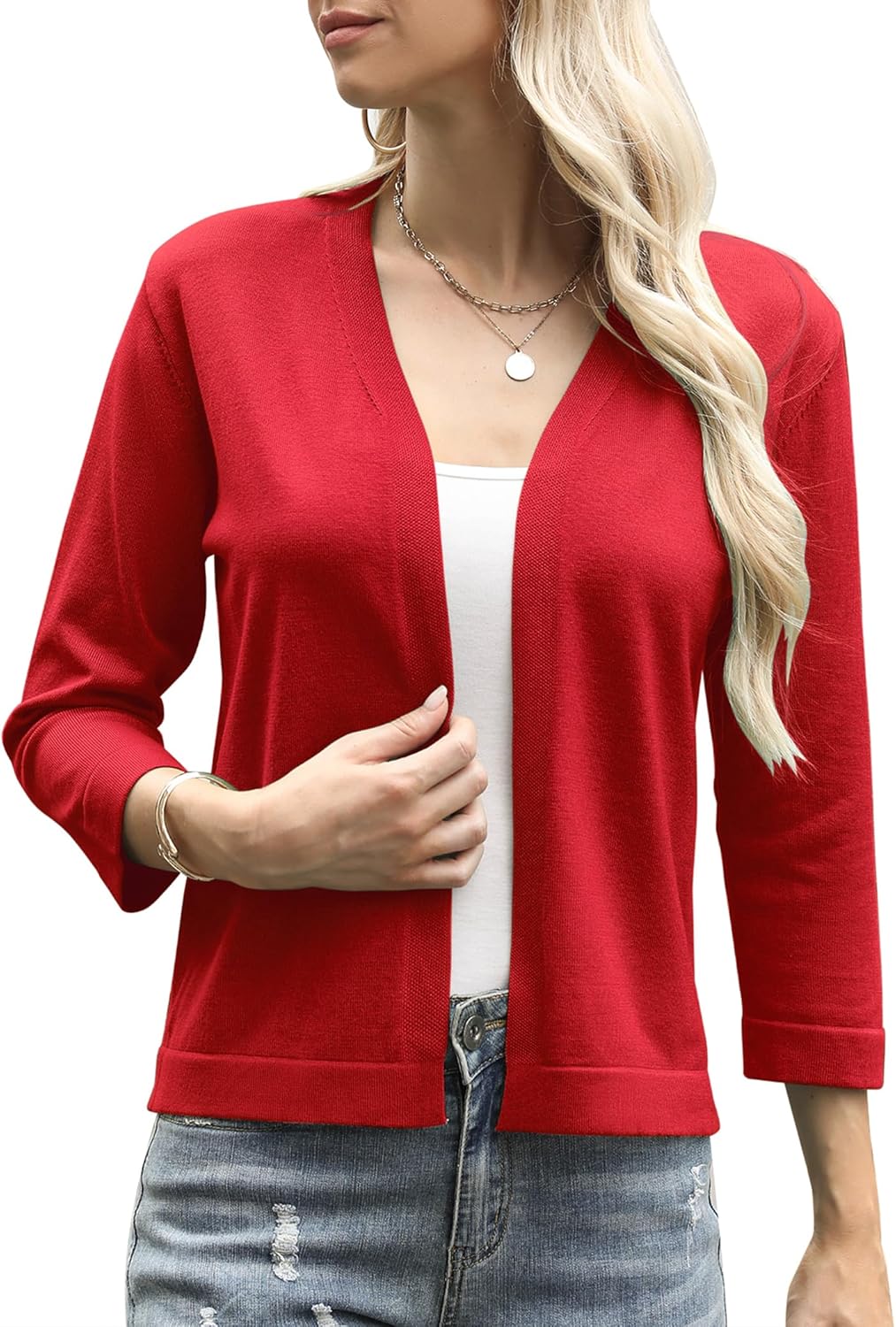 Aottori Cardigans for Women UK Lightweight Knitted Short Cardigan Ladies 3/4 Sle...