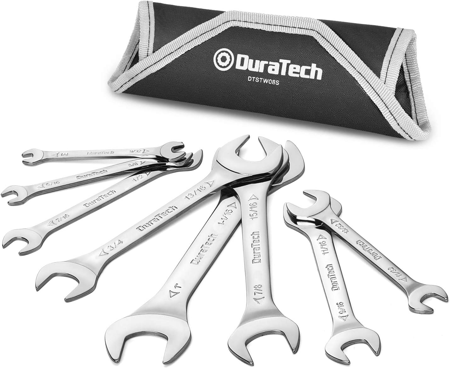DURATECH Super-Thin Open End Wrench Set, SAE, 8-Piece, Including 1/4", 9/32", 5/...