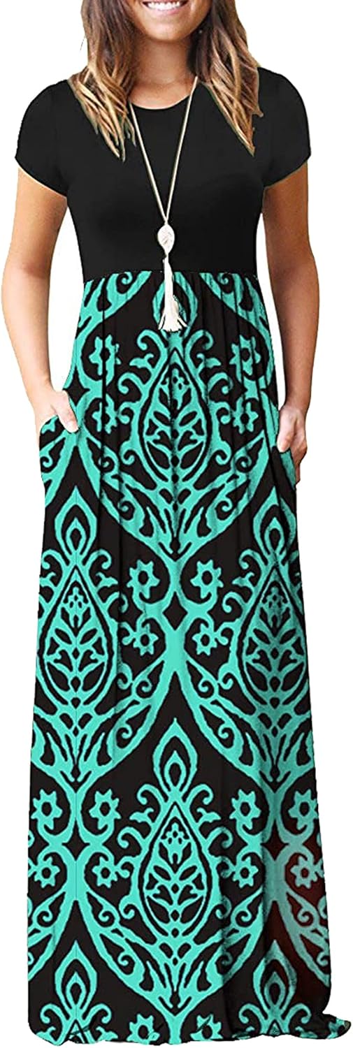 AUSELILY Women's Short Sleeve Loose Plain Casual Long Maxi Dresses for Women 202...