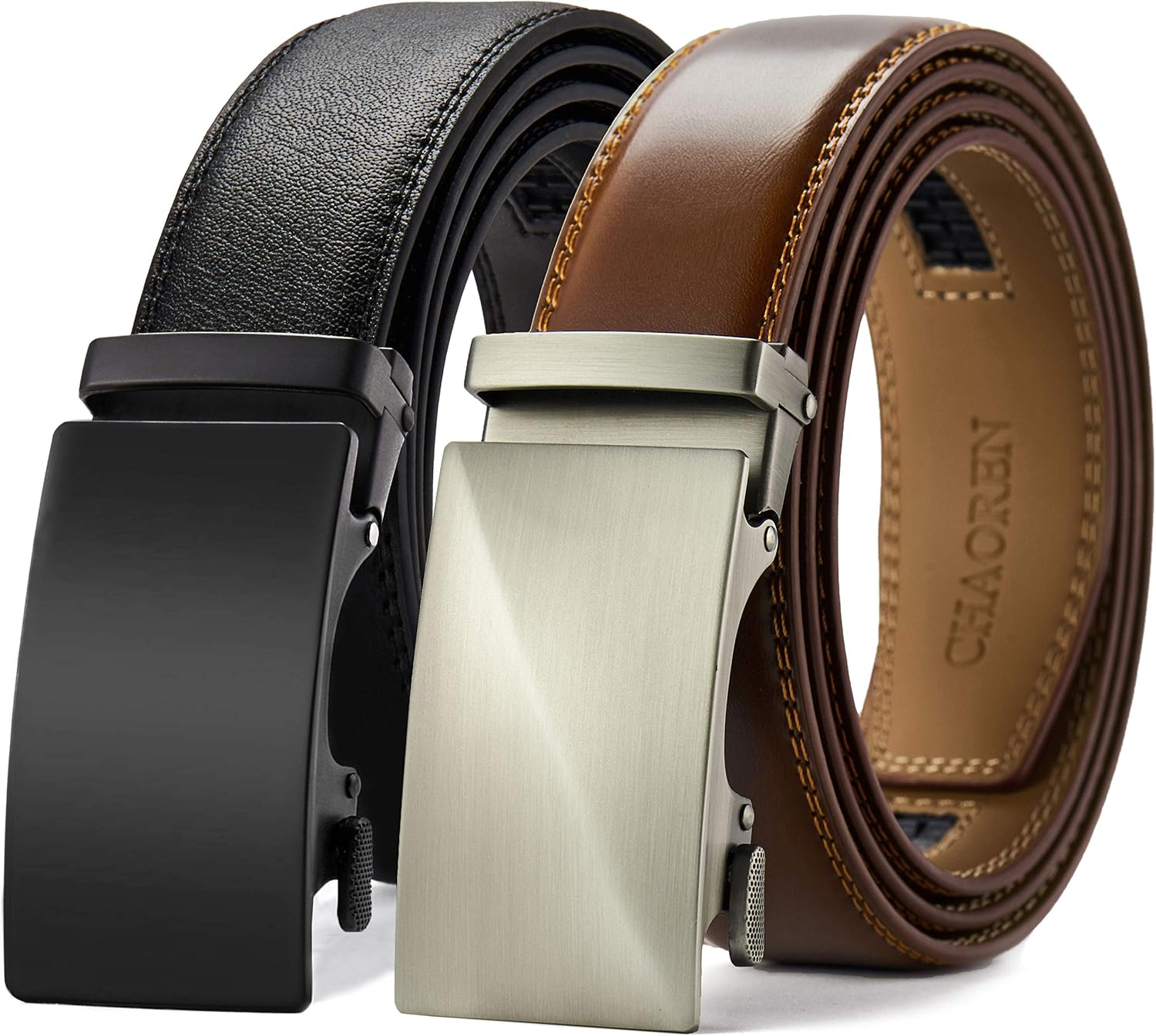 CHAOREN Leather Ratchet Belt Men 2 Pack - Customizable Fit, Effortless Style (35...