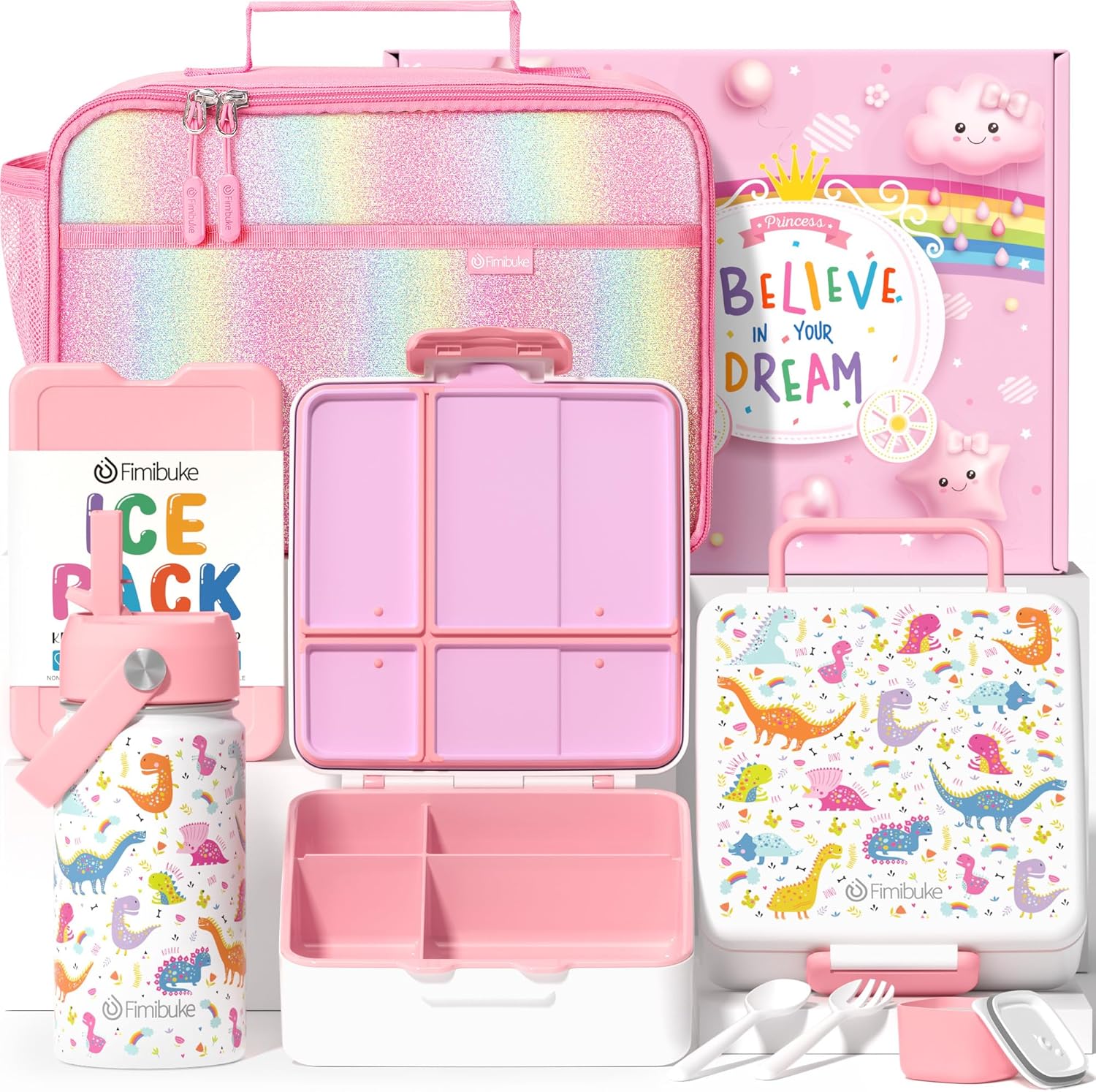 Fimibuke Kids Bento Lunch Box with 4 Compartments, Insulated lunch Bag, Stainles...