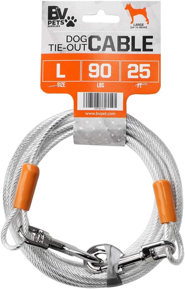 BV Pet Reflective Tie Out Cable for Large Dog up to 90 pound, 25 Feet 90lbs/ 25f...