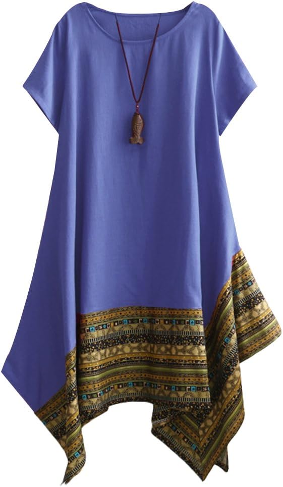 Minibee Women's Ethnic Dress, Special Cotton Linen Dress With Short/Long Sleeves...