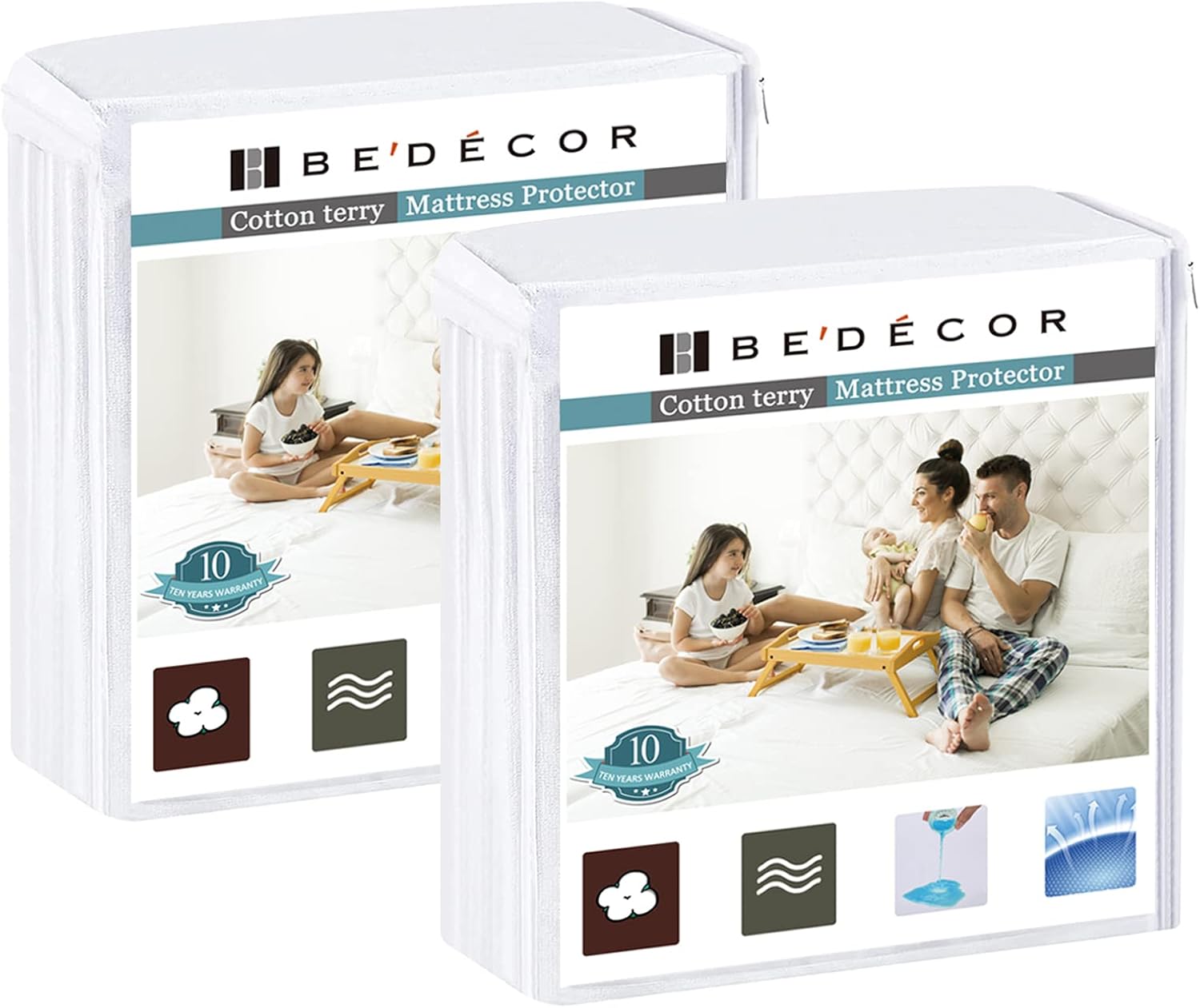 Bedecor 2 Packs Twin Mattress Protector Waterproof Protection Soft Cotton Terry...