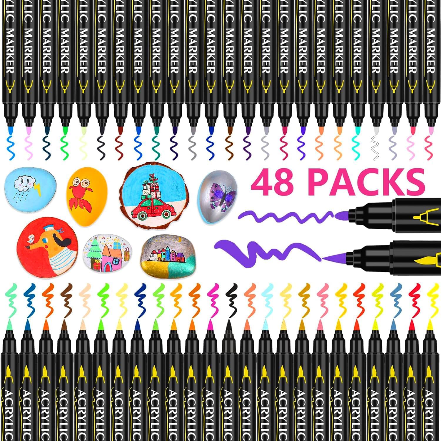 Laconile 48 Acrylic Paint Pens for Rock Painting,Acrylic Markers Paint Markers f...