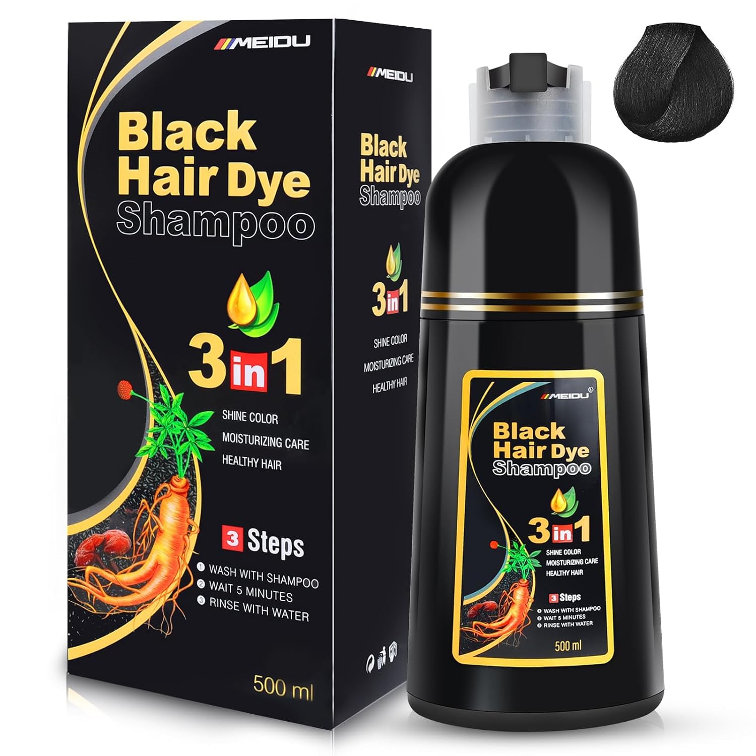 MEIDU Hair Dye Shampoo, Unique Instant Black Hair Dye Shampoo, Special Hair Colo...