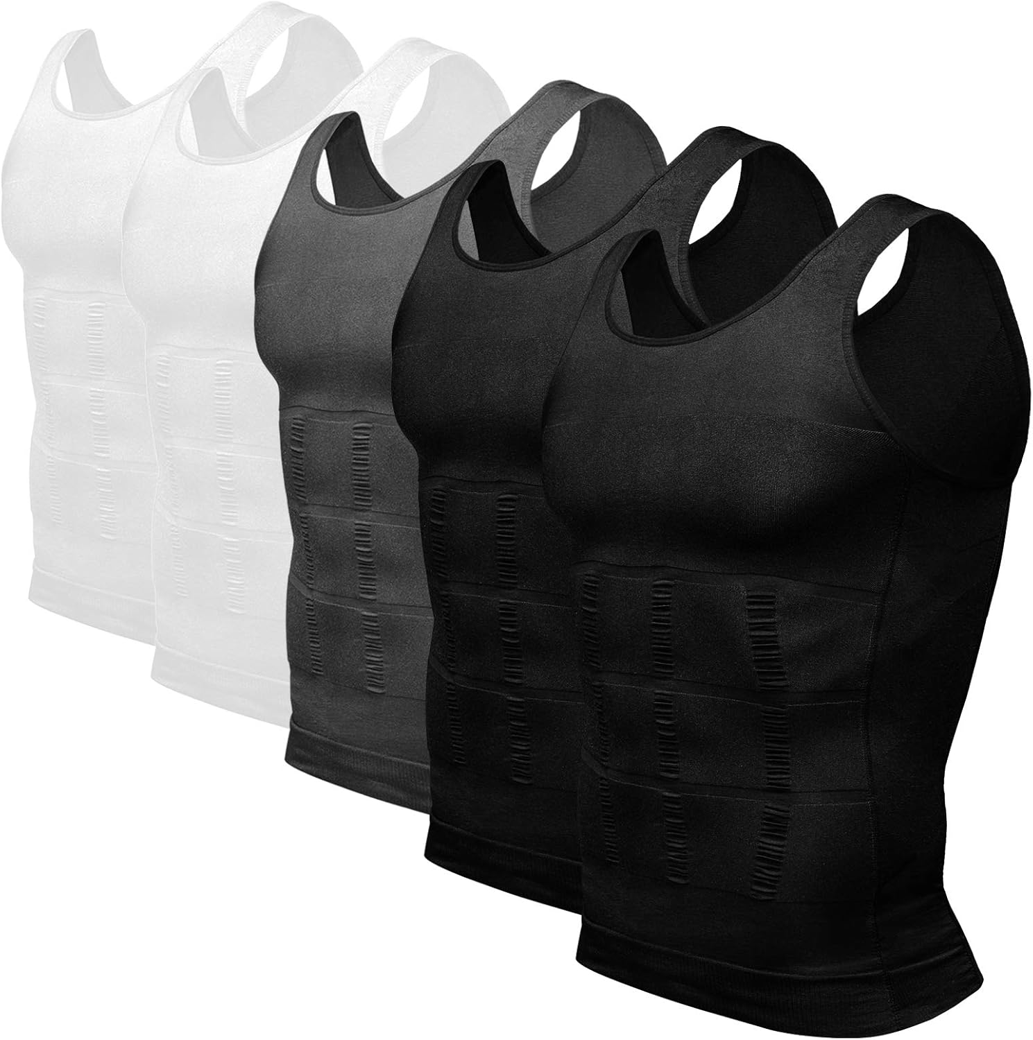 Odoland Mens 5 Pack Body Shaper, Special Slimming Tummy Vest, Innovative Thermal...