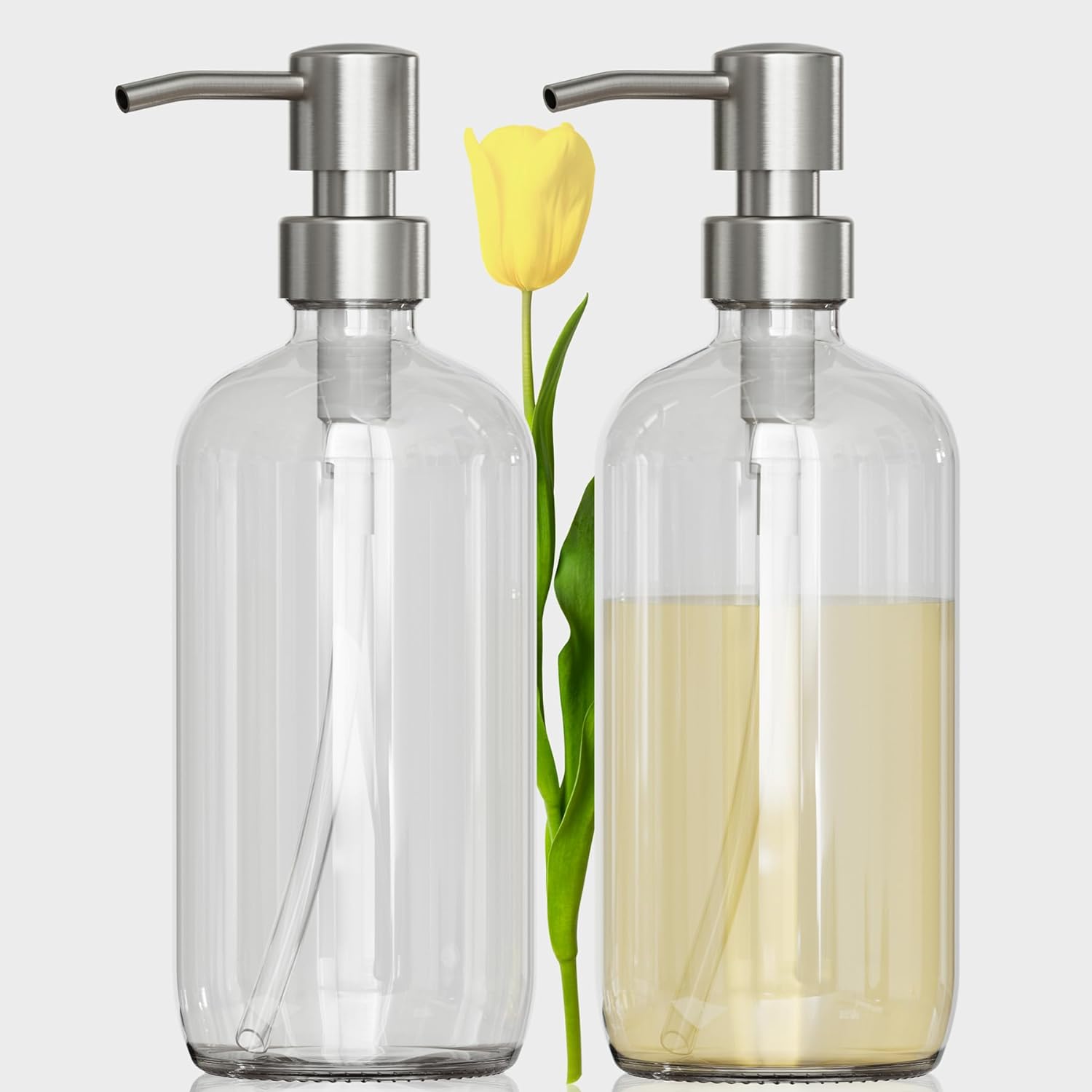AmazerBath Soap Dispenser, Special Glass Soap Dispenser with Pump Stainless Stee...