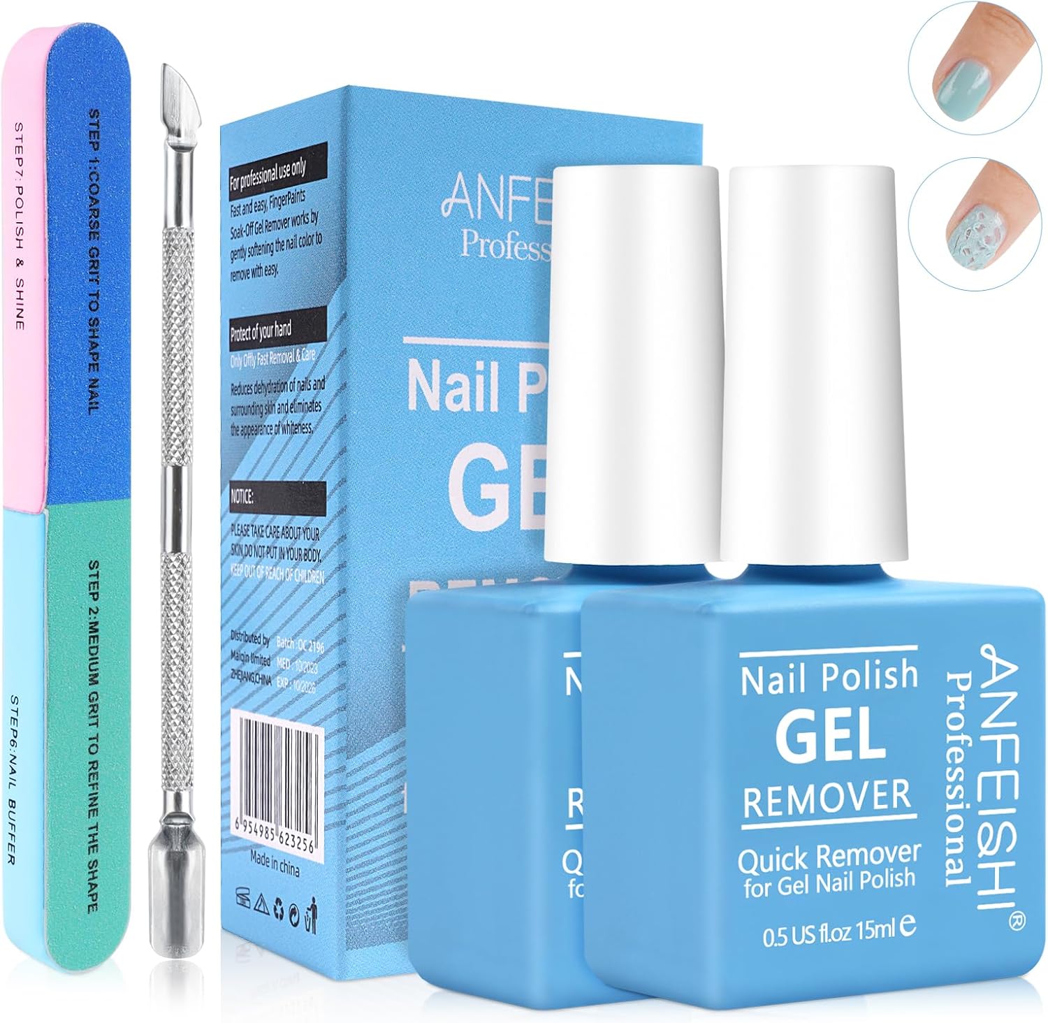 2 Packs Gel Nail Polish Remover, Professional Nail Varnish Remover with Nail Fil...
