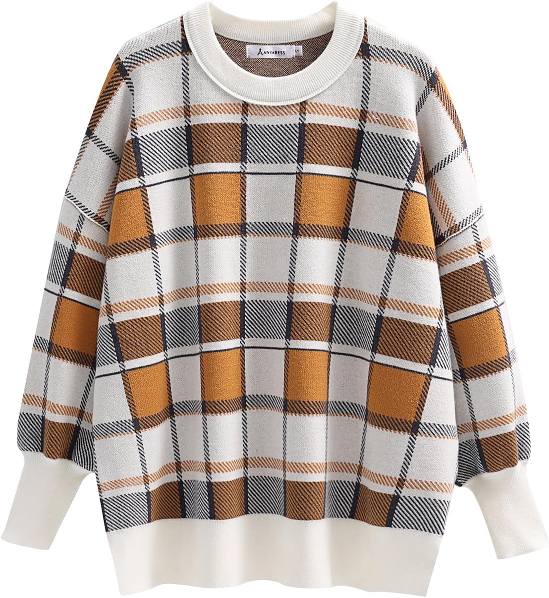 ANRABESS Womens Oversized Sweaters Fall 2024 Fashion Crewneck Batwing Long Sleev...