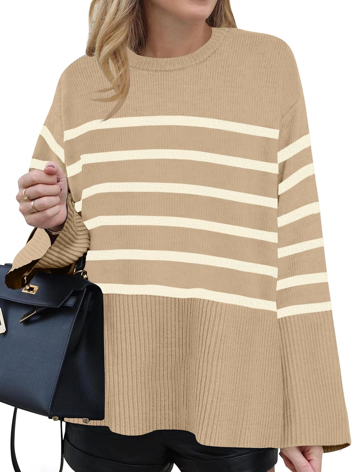 ZESICA Women's Sweater, Special Fall Winter Striped Long Sleeve, Innovative Ribb...
