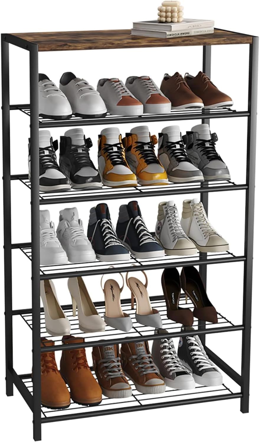 HOME BI 6-Tier Industrial Shoe Rack, Metal Shoe Storage Organizer Shelves with S...