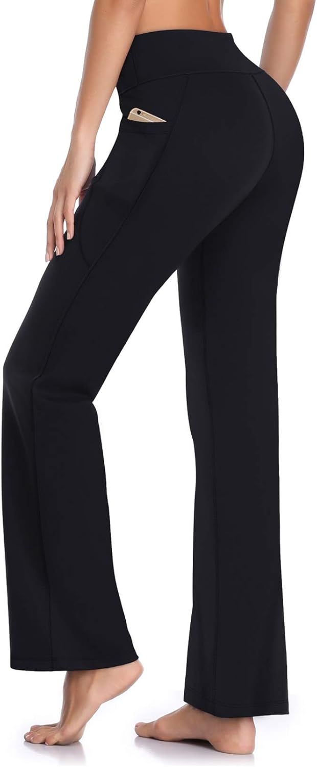 HISKYWIN Inner Pocket Yoga Pants 4 Way Stretch Tummy Control Workout Running Pan...