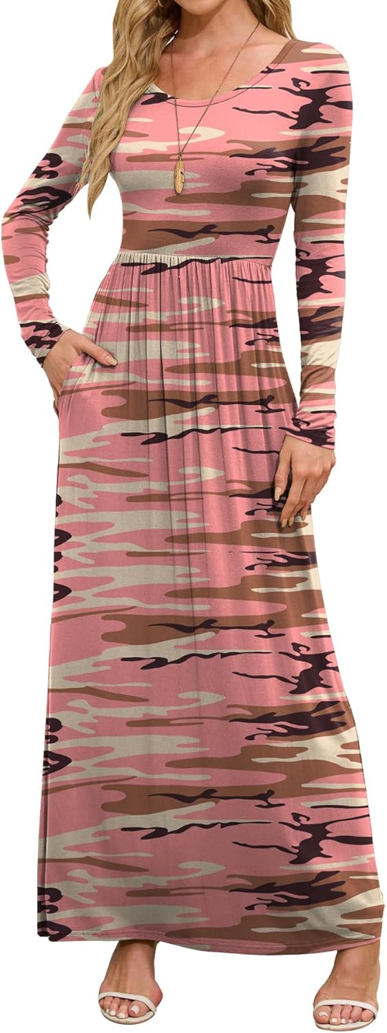 DEARCASE Women's Maxi Dress Long Sleeve Crewneck Loose Plain Casual Empire Waist...