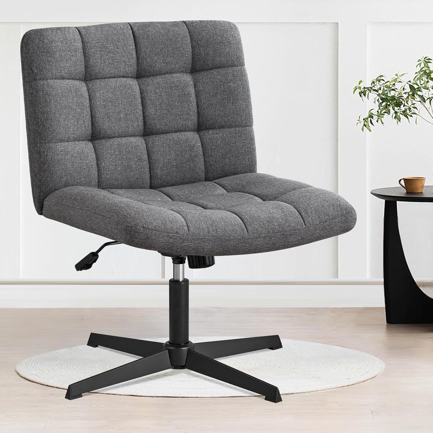 Furniliving Criss Cross Wide Chair, Comfy Legged Desk Chair No Wheels Armless Mo...