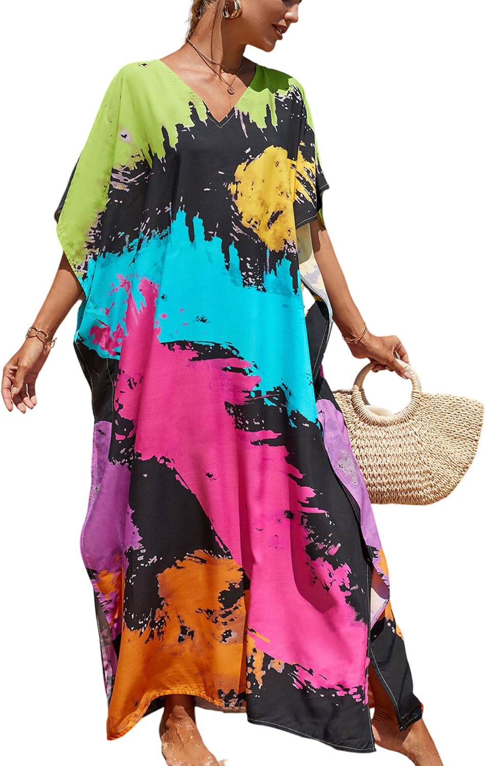Women's Plus Size Beach Lounge Kaftan Maxi Dress Swimsuit Coverup for Women 791-...