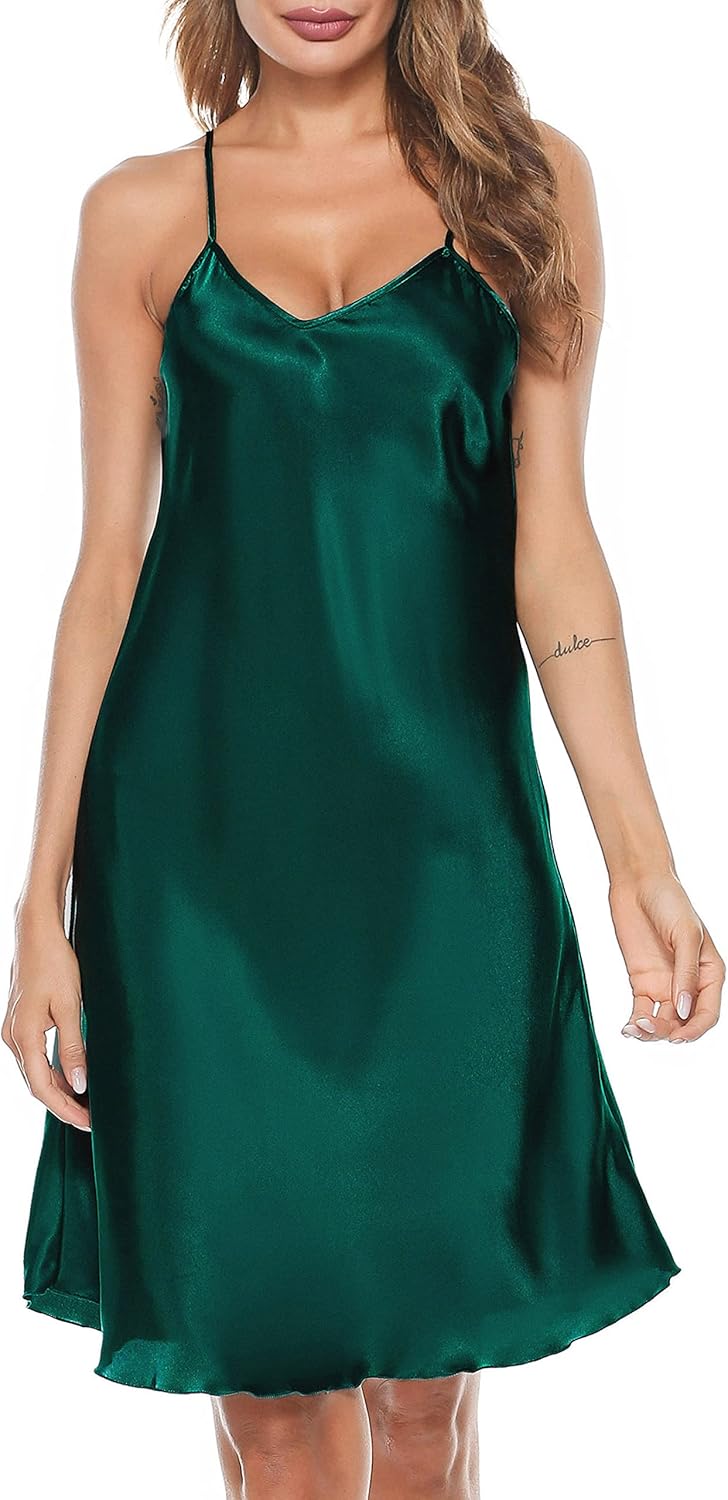 Wikoan Ladies Satin Nightdress, Special Soft Straps Chemise Slip, Innovative Sex...