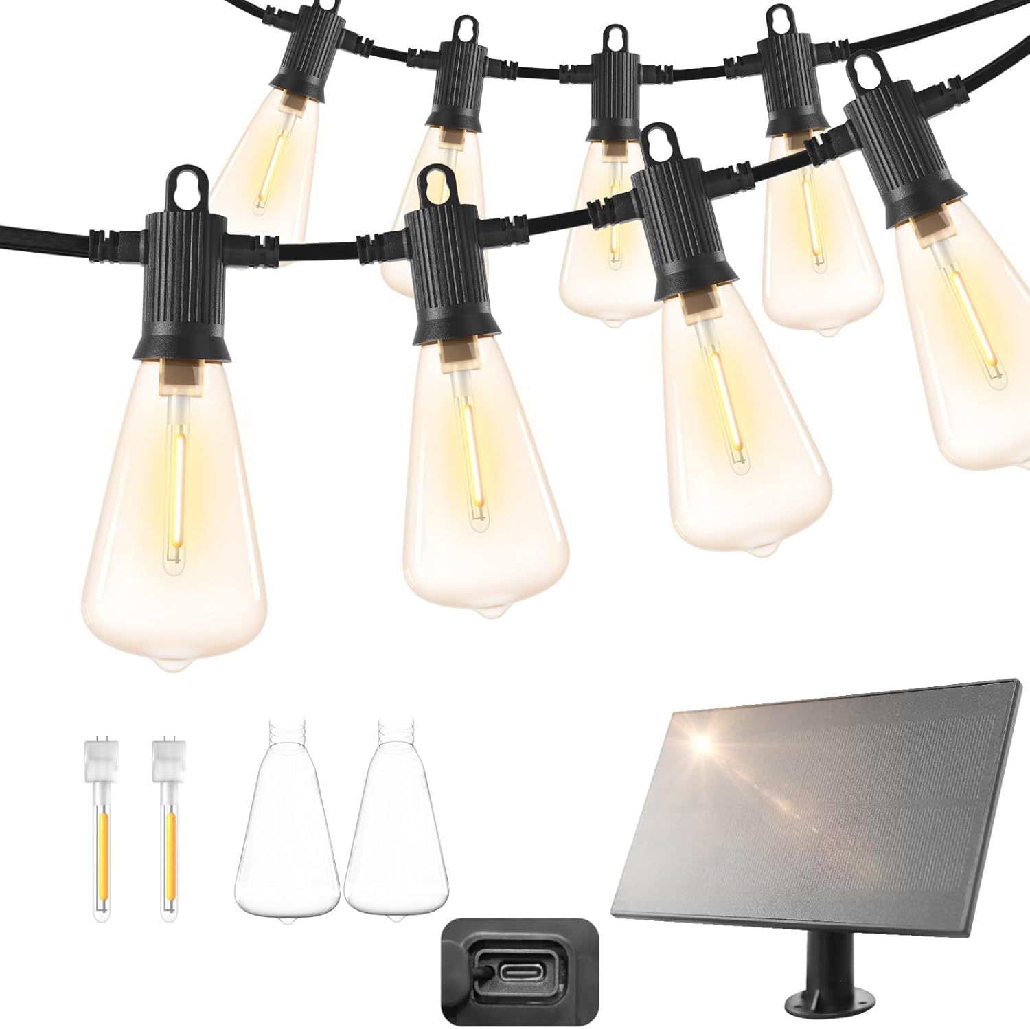 ZOTOYI Solar Powered Festoon Lights Outdoor, 15Meter IP65 Waterproof Solar Strin...