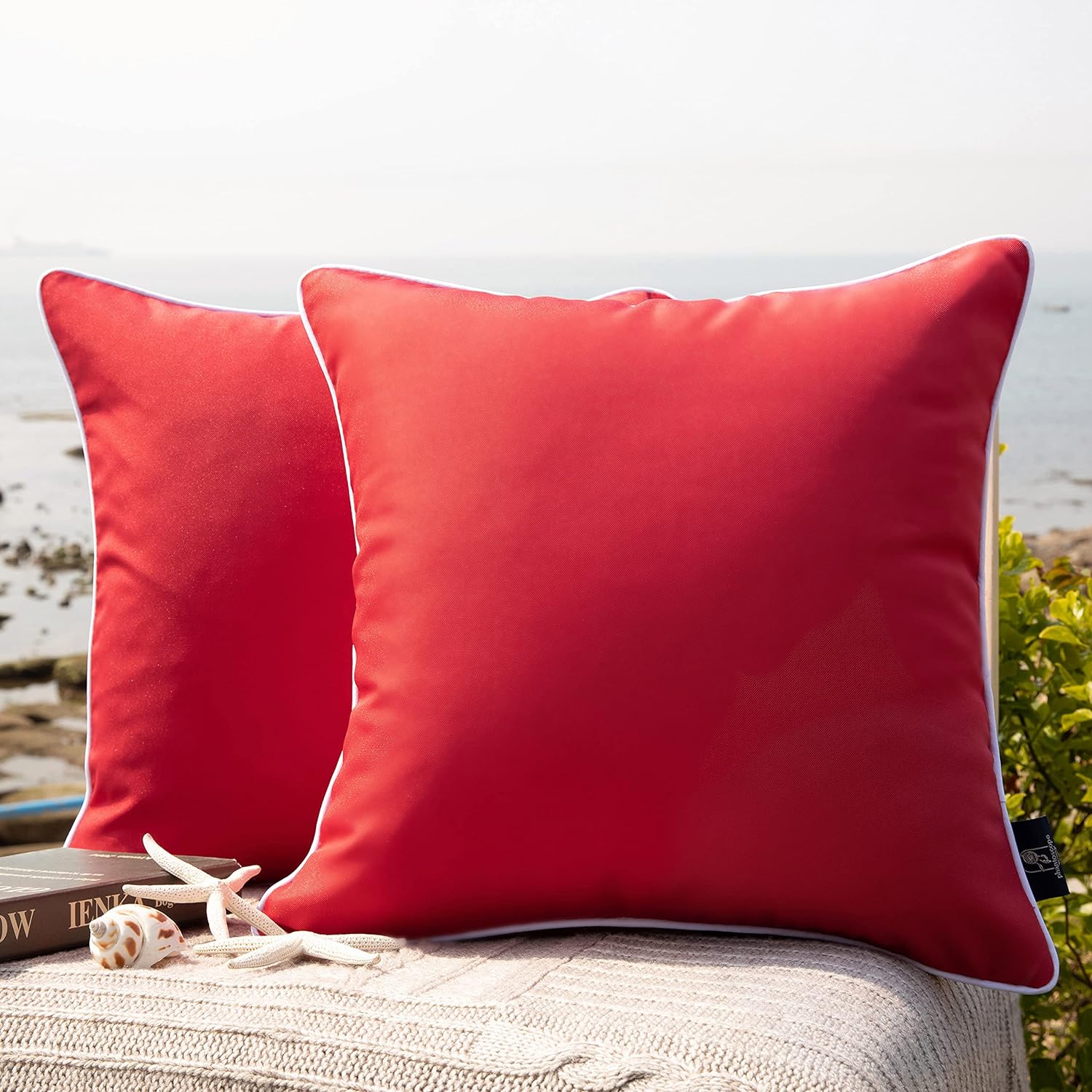 Phantoscope Pack of 2 Outdoor Waterproof Solid Throw Decorative Pillow Cover Dec...