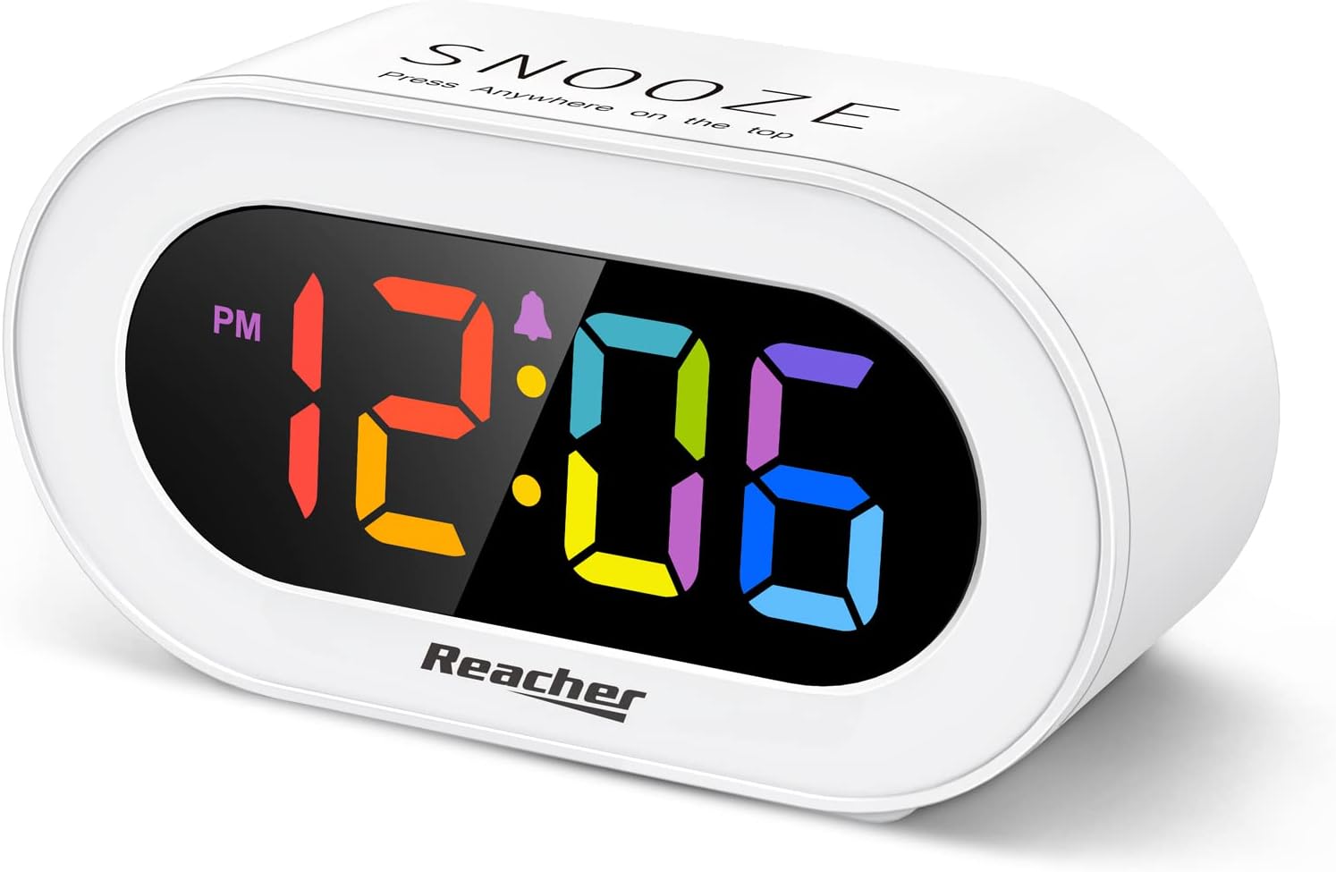 REACHER Small Colorful LED Digital Alarm Clock with Snooze, Simple to Operate, F...