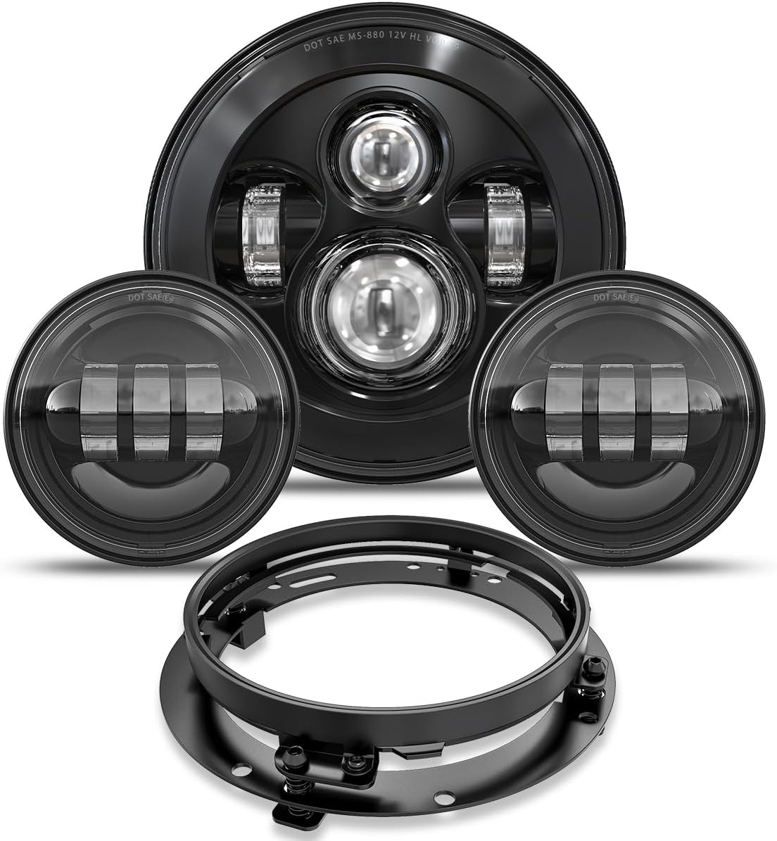 7 inch LED Headlight, 4.5’’ Fog Passing Lights, with Mounting Ring for Touring R...