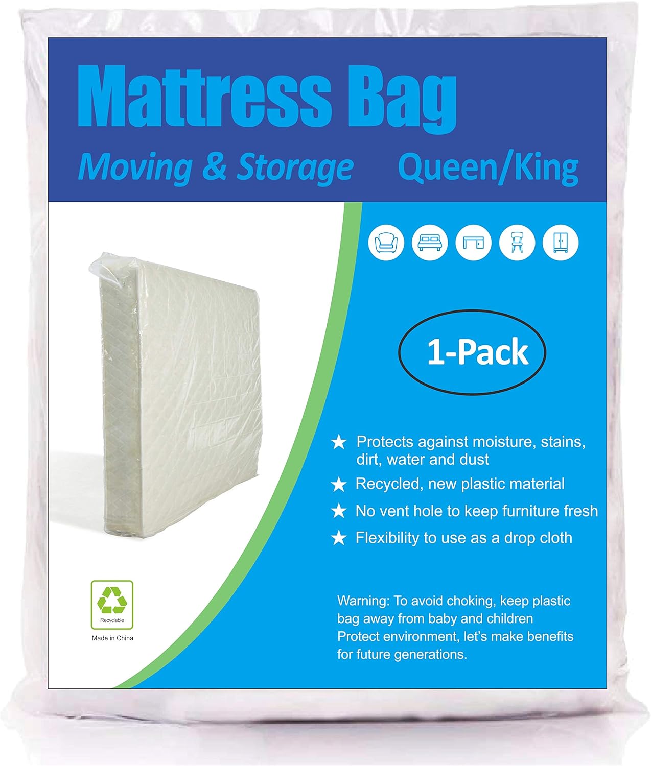 ComfortHome Mattress Bag for Moving and Storage, Queen and King Size, 1 Pack Que...