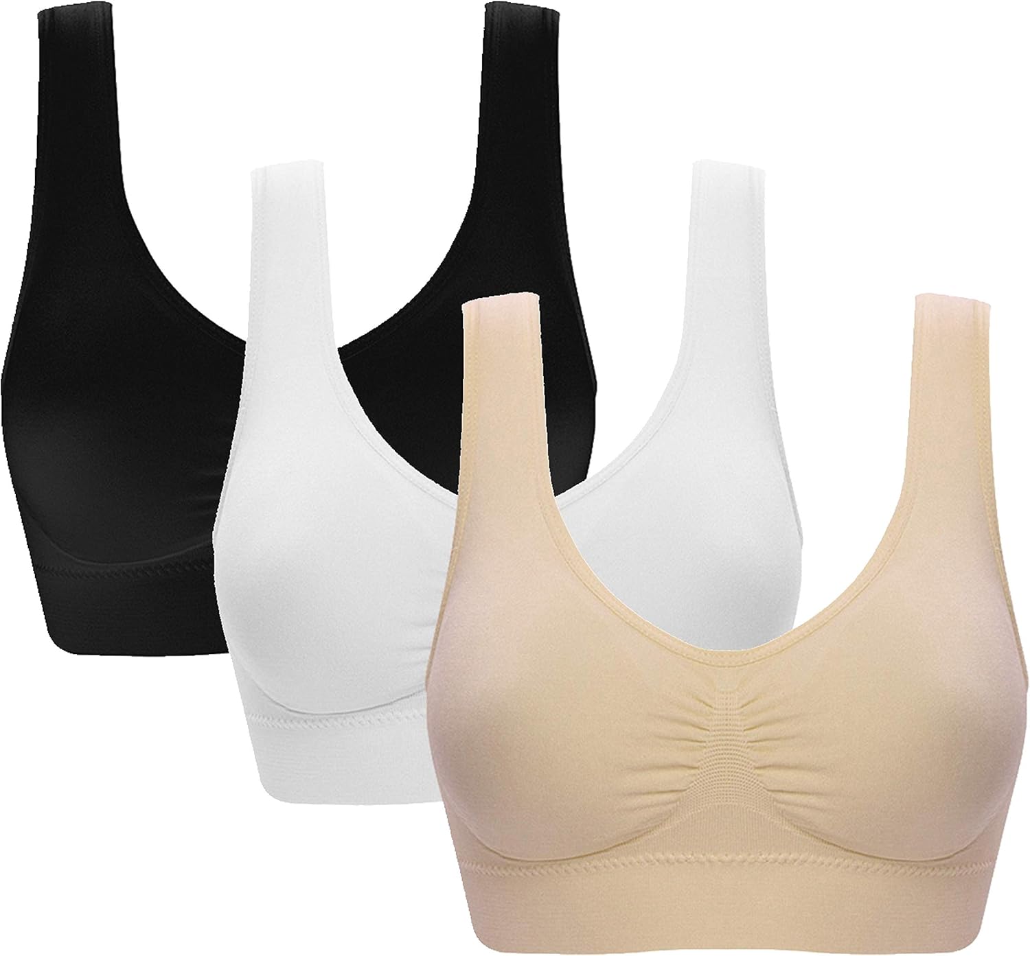 Vermilion Bird Women's 3 Pack Seamless Comfortable Sports Bra with Removable Pad...