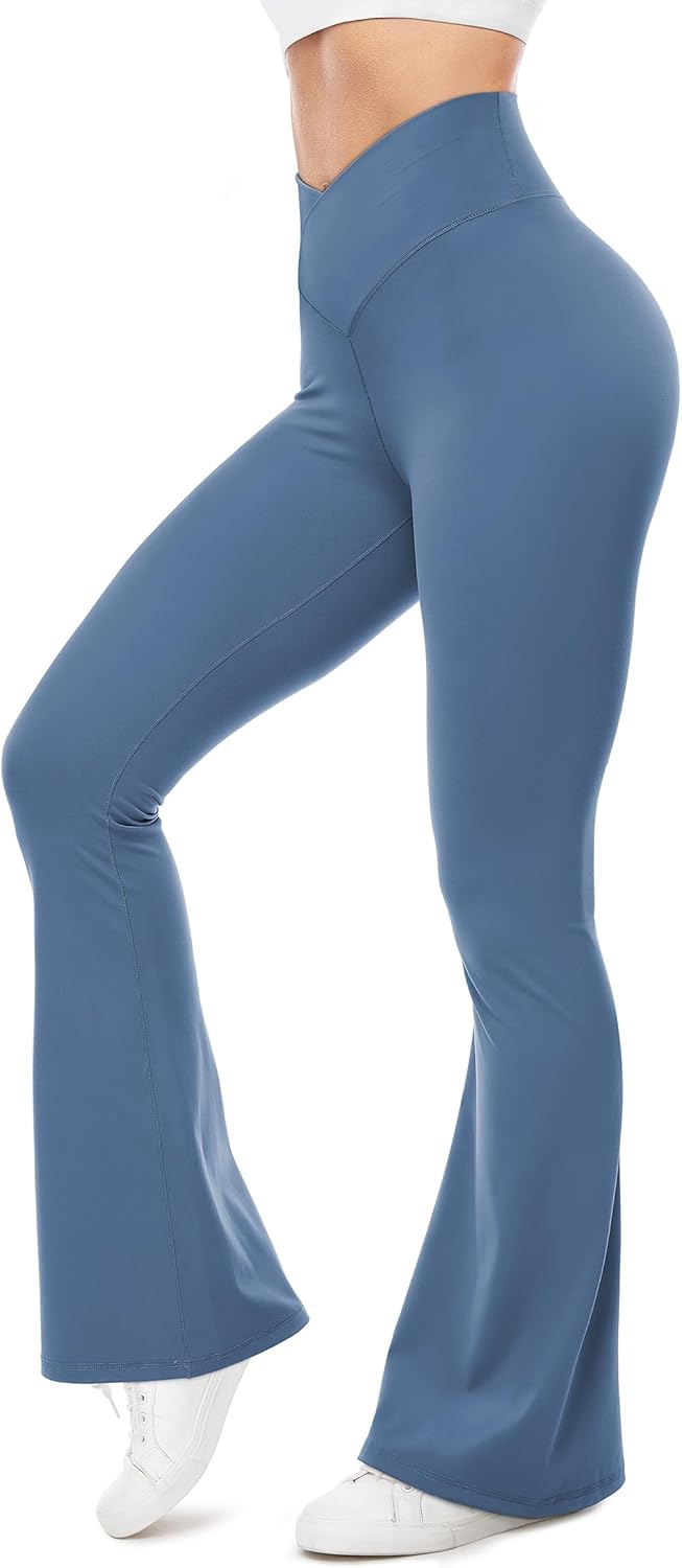 UEU Flare Leggings for Women with Tummy Control, V Crossover High Waisted Yoga P...