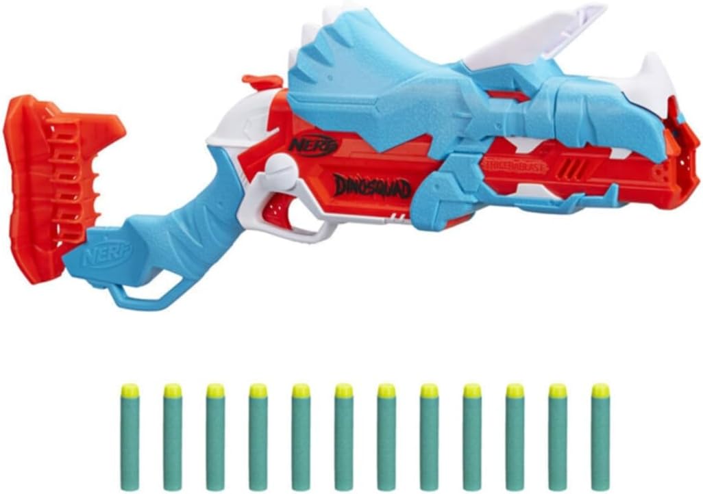 Nerf DinoSquad Tricera-blast Blaster, Special Break-Open 3-Dart Loading Toy, Inn...