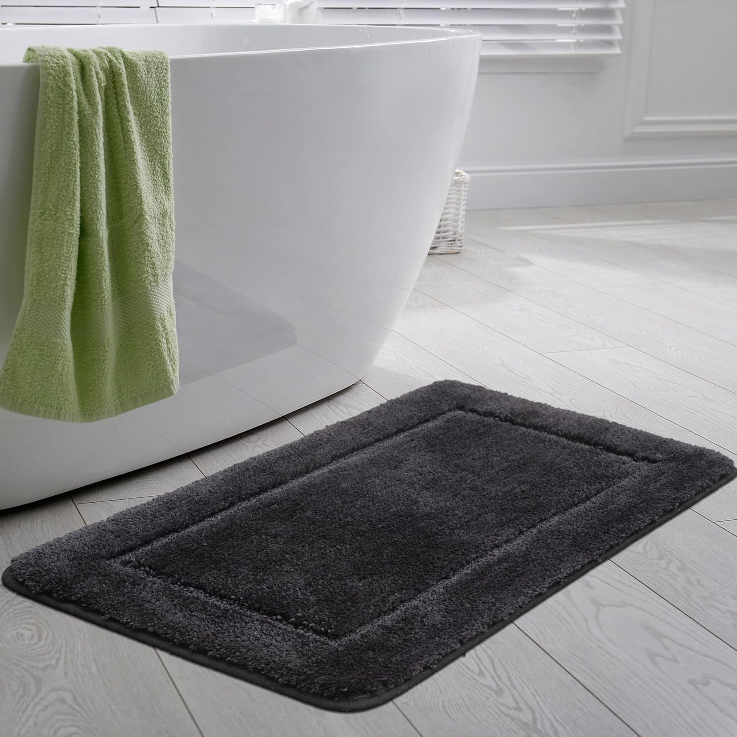 SOANNY Black Bath Mat, High Density Soft Microfiber Bathroom Mat, Unique Non Sli...