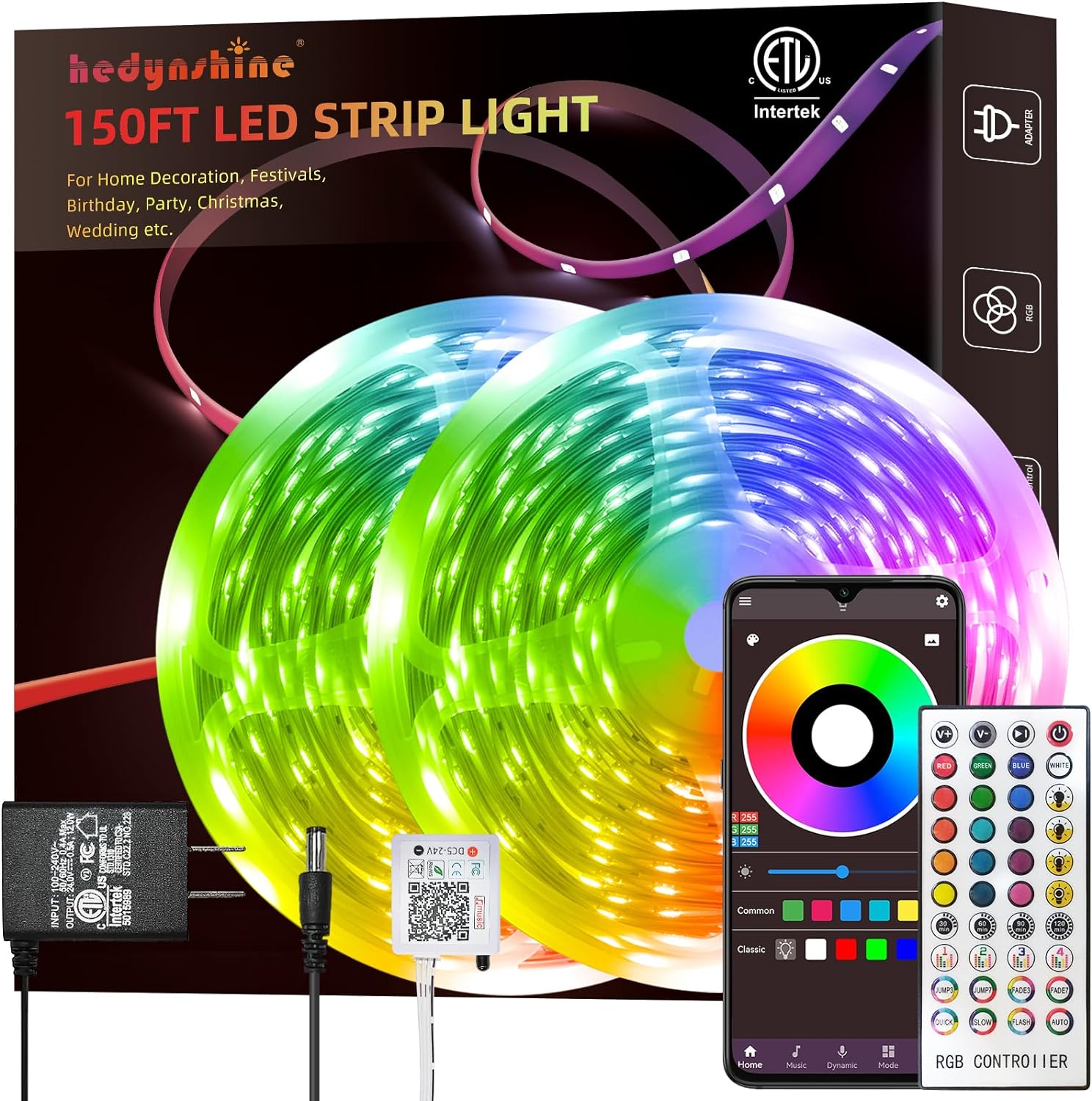 150ft LED Strip Lights, Innovative Hedynshine RGB Color Changing LED Lights by 4...