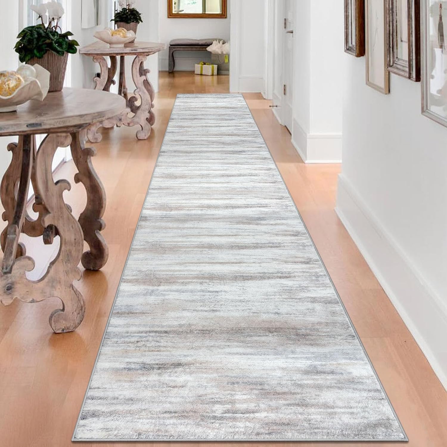 KOZYFLY Modern Abstract Kitchen Runner Rug, 2.6x16 Washable Rug Runner Non-Slip...