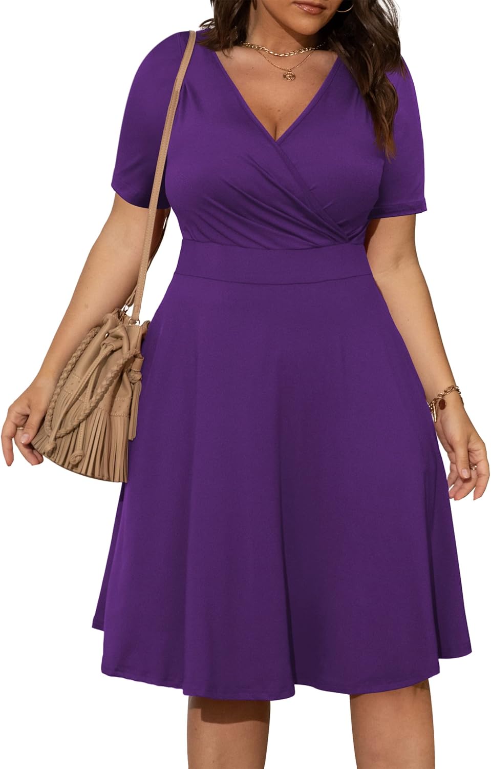 POSESHE Womens Plus Size Dresses Sleeveless Wrap V-neck Sundress Casual Summer W...