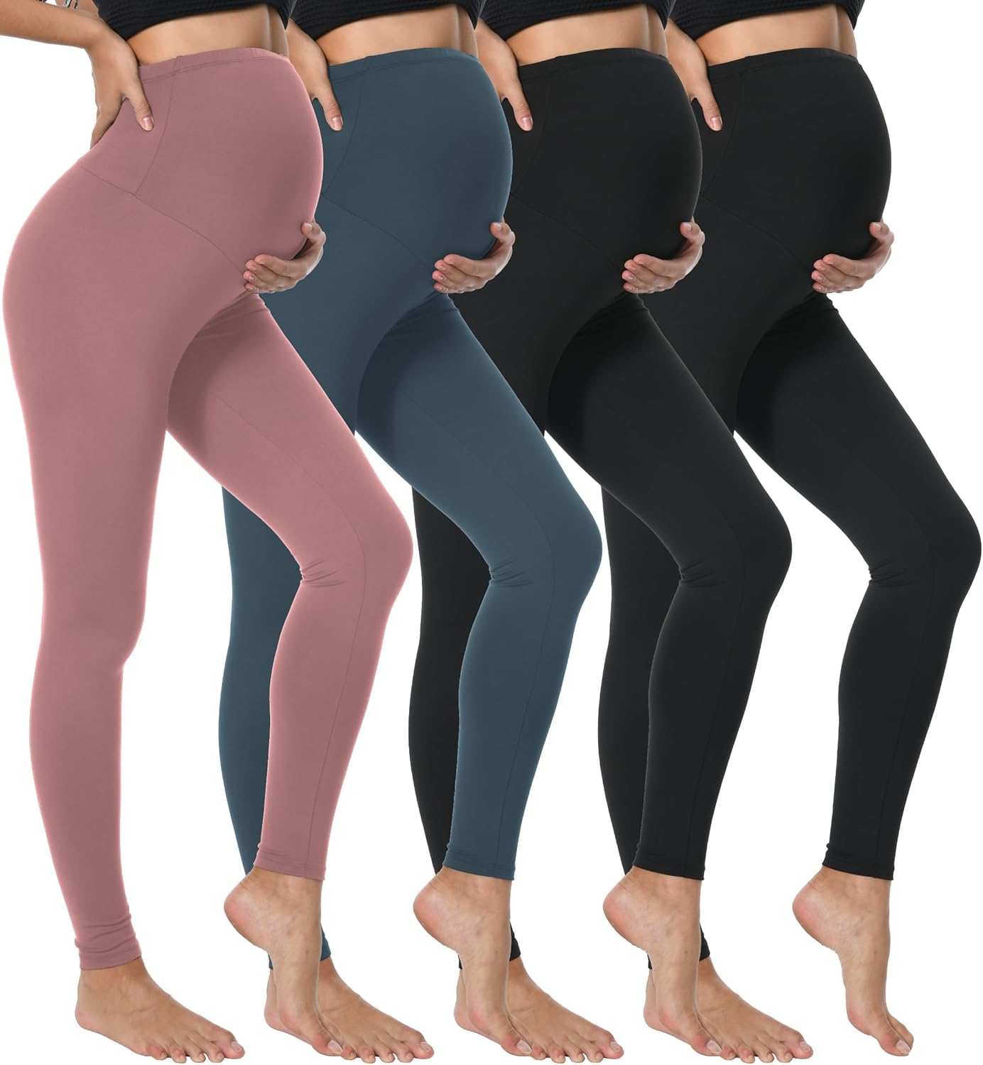 4 Pack Women's Maternity Leggings Over The Belly High Waisted Black Yoga Workout...