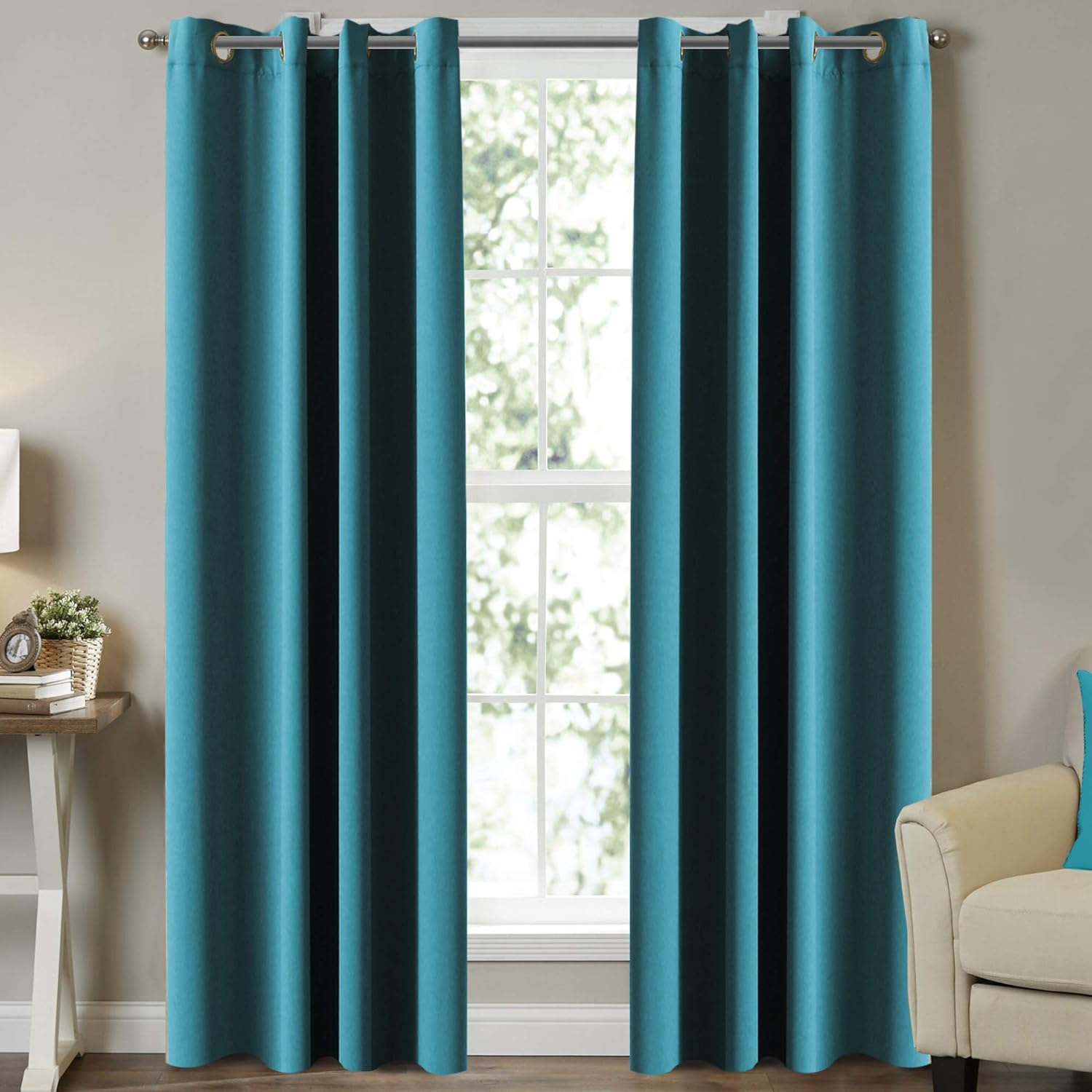 Turquoize Teal Blackout Curtains Themal Insulated Grommet/Eyelet Top Blackout Cu...