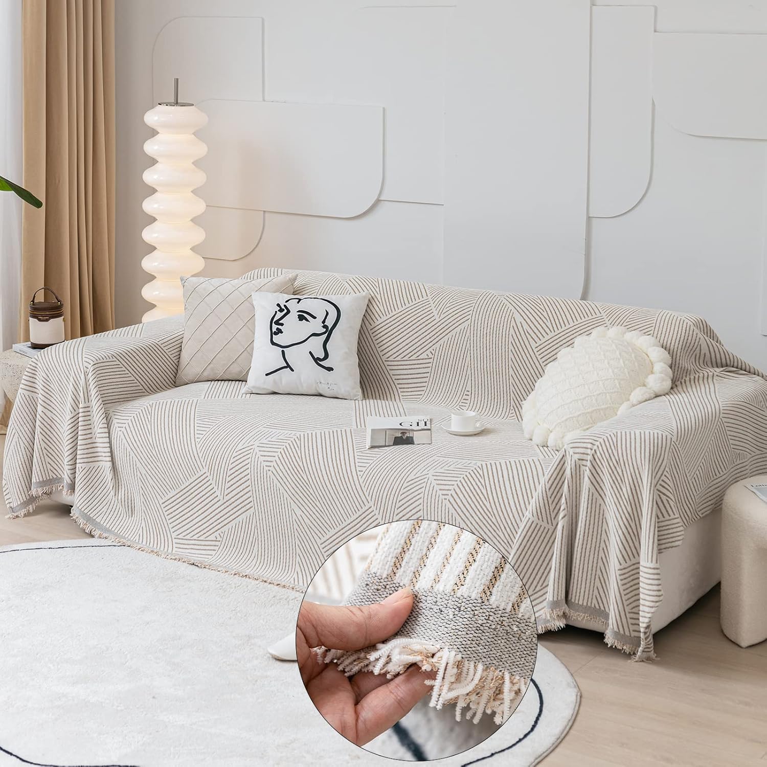 HANDONTIME Khaki Couch Cover Reversible Sofa Slipcovers Striped Sofa Towel Sofa...