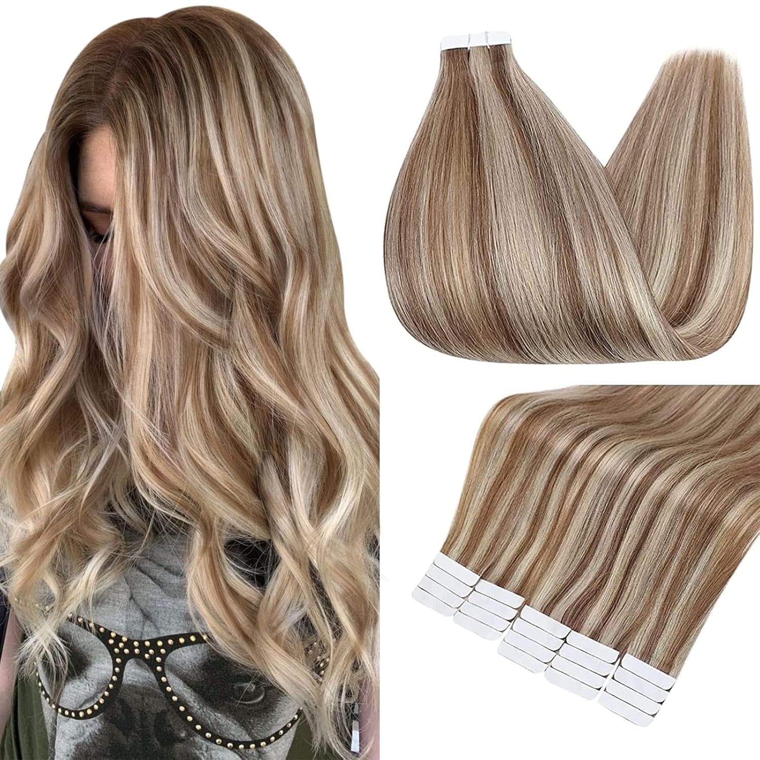 Full Shine Hair Extensions Tape in Hair 20 Inch Tape in Hair Extensions Human Ha...